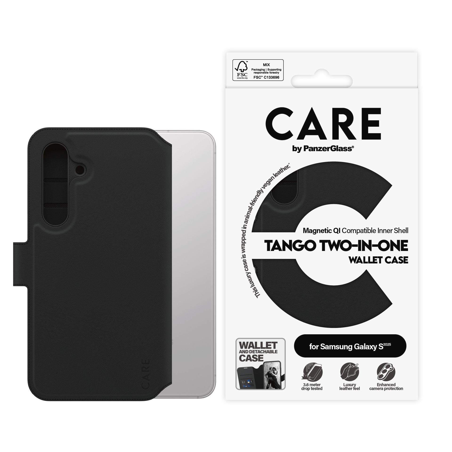 Image of CARE by PanzerGlass Handyhülle "Magnetic QI Tango Two-in-One Wallet Case für Samsung Galaxy S25" Backcover, Schutzhülle, Handyschutzhülle, Case, Schutzcase, stossfest