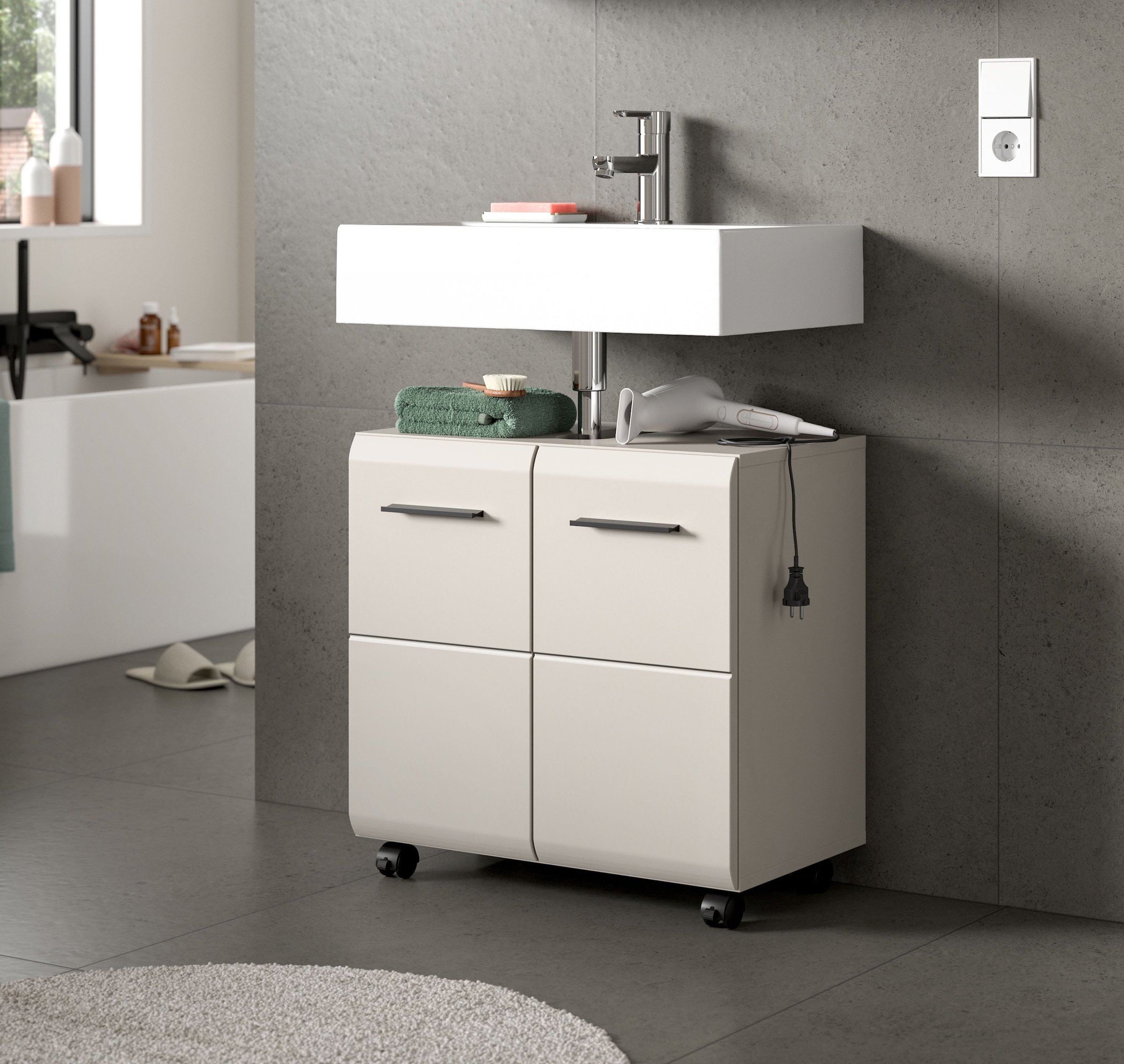 welltime Armoire sous lavabo »FLORENZ, Waschbeckenunterschrank mit Rollen, hochwertige MDF-Front« 1 cuis tlg. Waschbeckenunterschrank, WBU, Unterschrank, Bad, Badezimmer