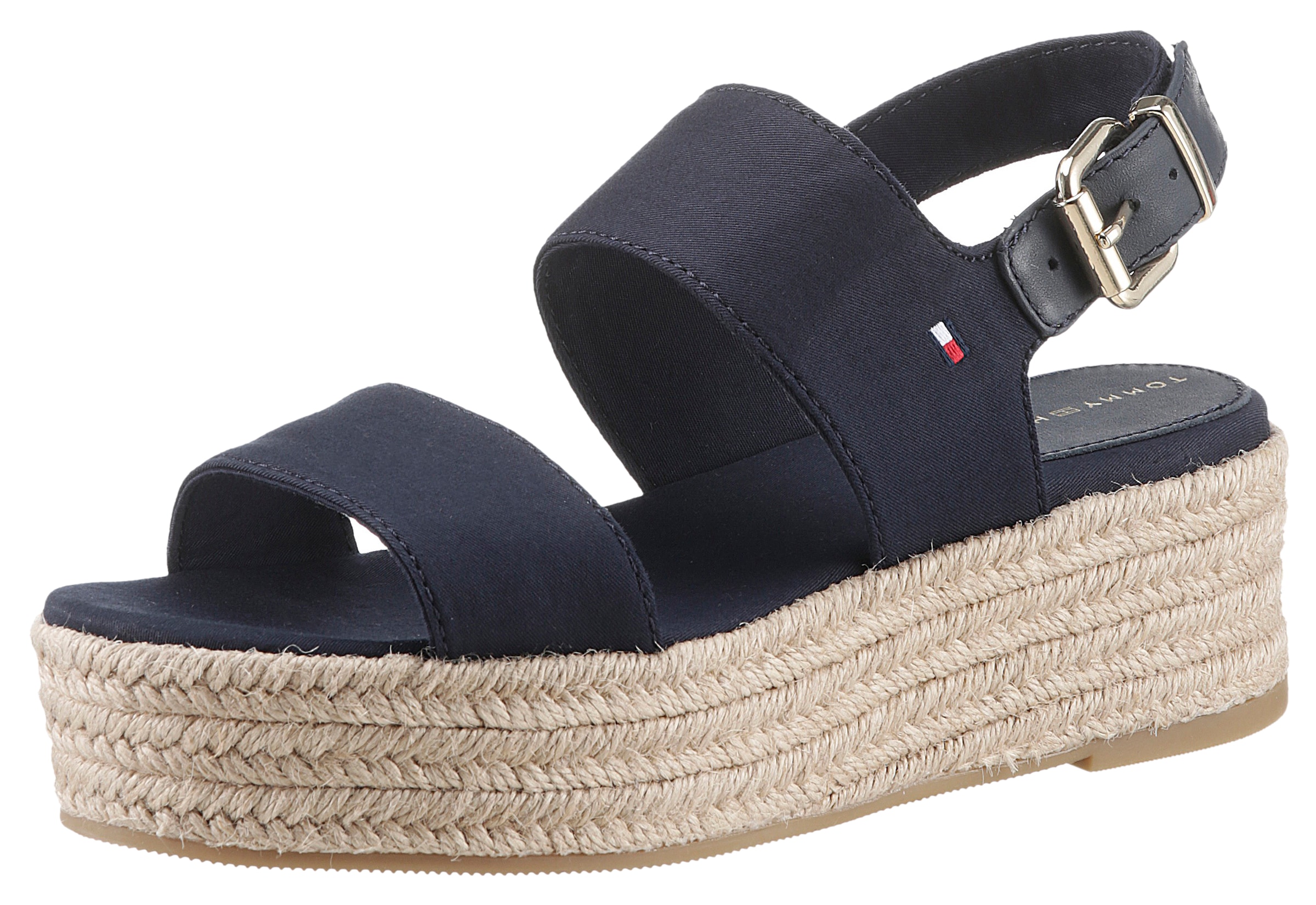 TOMMY HILFIGER Riemchensandale »MID WEDGE SANDAL«, Sommerschuh, Sandalette mit jutebezogenem...