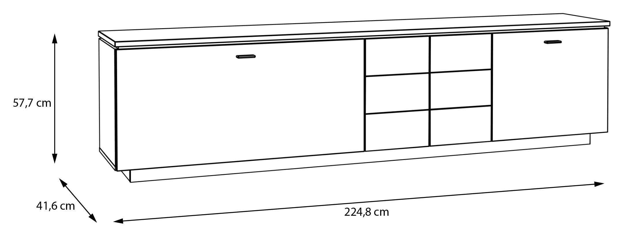FORTE Lowboard »LouotoTV-Board, TV-Schrank« TV Board, Metallgriffe, Stauraum, Soft Close, Breite 224,8cm
