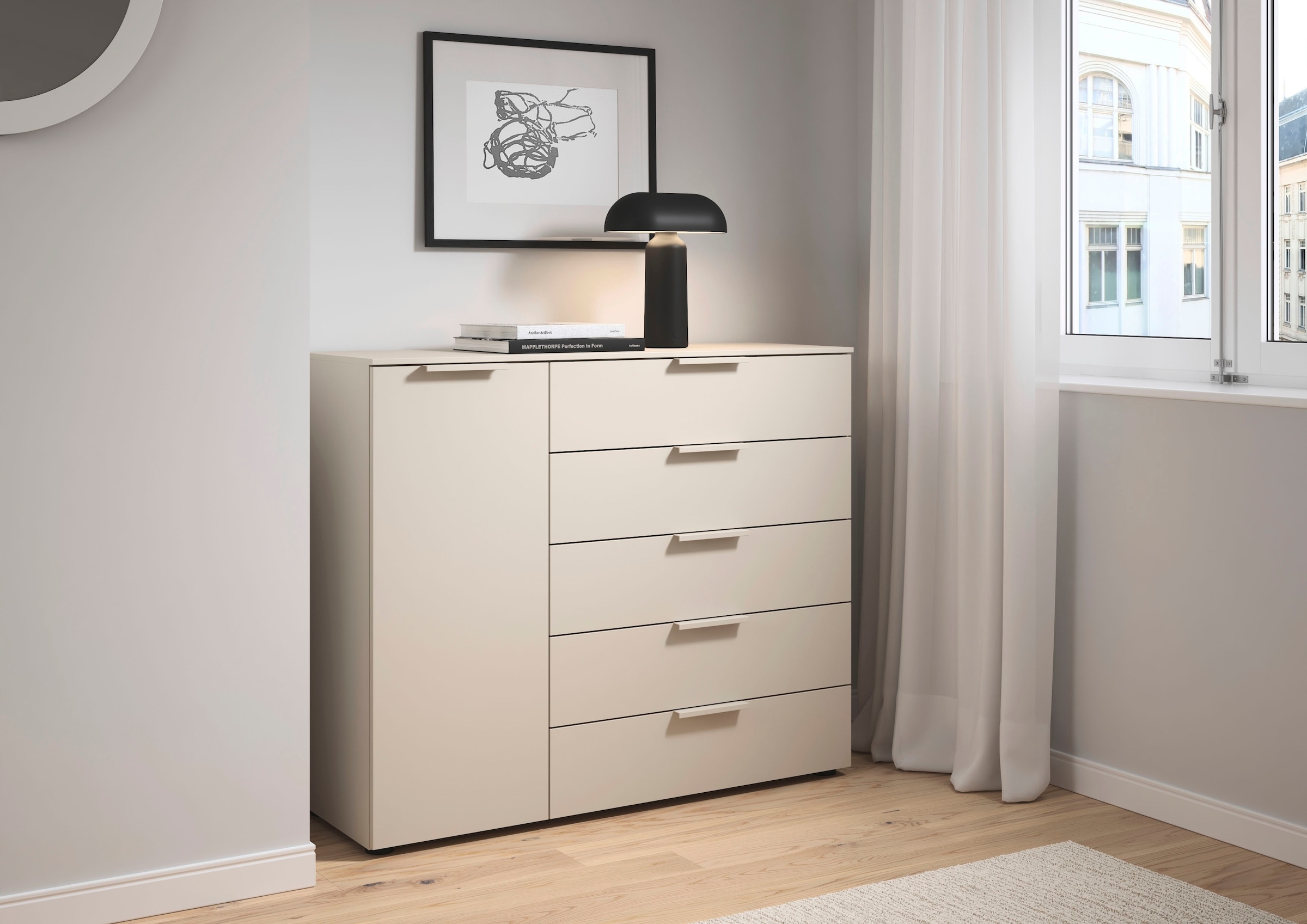 LeGer Home by Lena Gercke Kommode »Kommode Sideboard Schubladen Türenkommode SERINA eleganter Eyecatcher« inkl. SOFT-CLOSE-FUNKTION,  mit 5 Schubkästen und 1 Tür sowie Metallgriffen MADE IN GERMANY