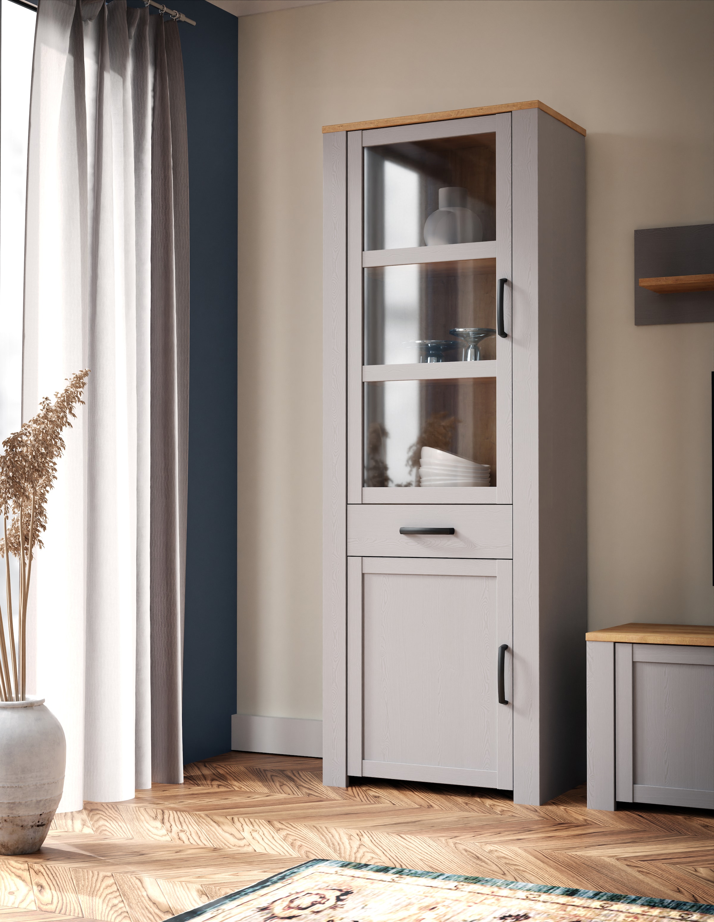 FORTE Buffet haut »Bohol, Vitrine, 1 Glastüre,1 SK, 1 Türe« Largeur 71 cm