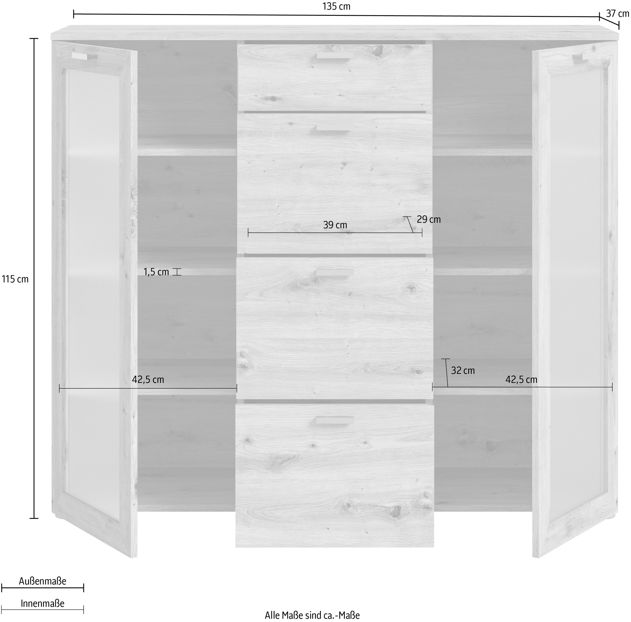 INOSIGN Highboard »Onex, Breite 135 cm, mit Glastür, vielseitig einsetzbar«, in verschiedenen Farben, Kommode, Schrank, Anrichte