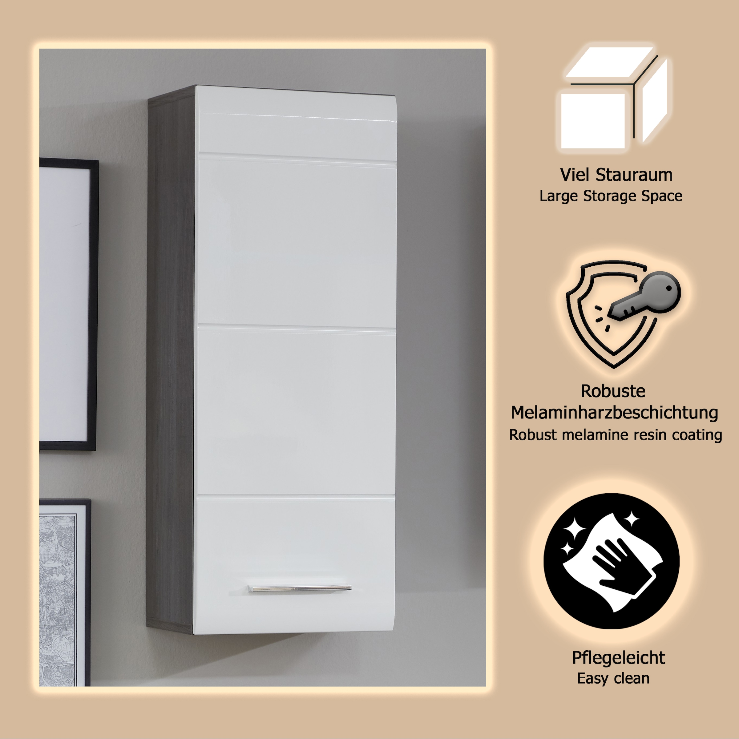 welltime Hängeschrank »Sovana« Badezimmerschrank mit 2 Fächern in Weiss - (B/T/H) 30/24/77 cm