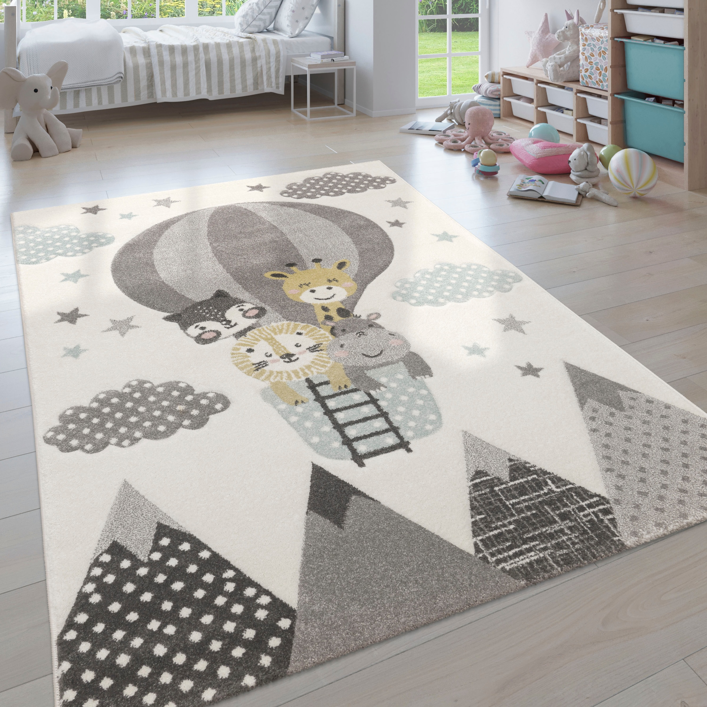 Image of Paco Home Kinderteppich "Cosmo 343" rechteckig 12 mm Höhe 3D-Design, niedliches Tier Motiv, Pastell-Farben, Kinderzimmer