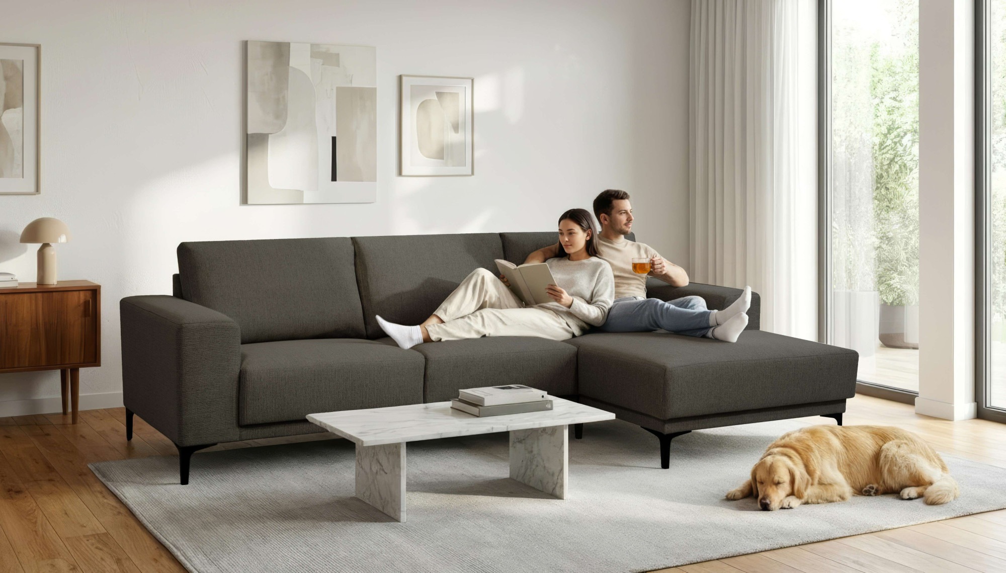 Image of GOODproduct Ecksofa "Xander, L-Form" Breite 280 cm, Soft-Touch Chenille, schwarze Metallfüsse