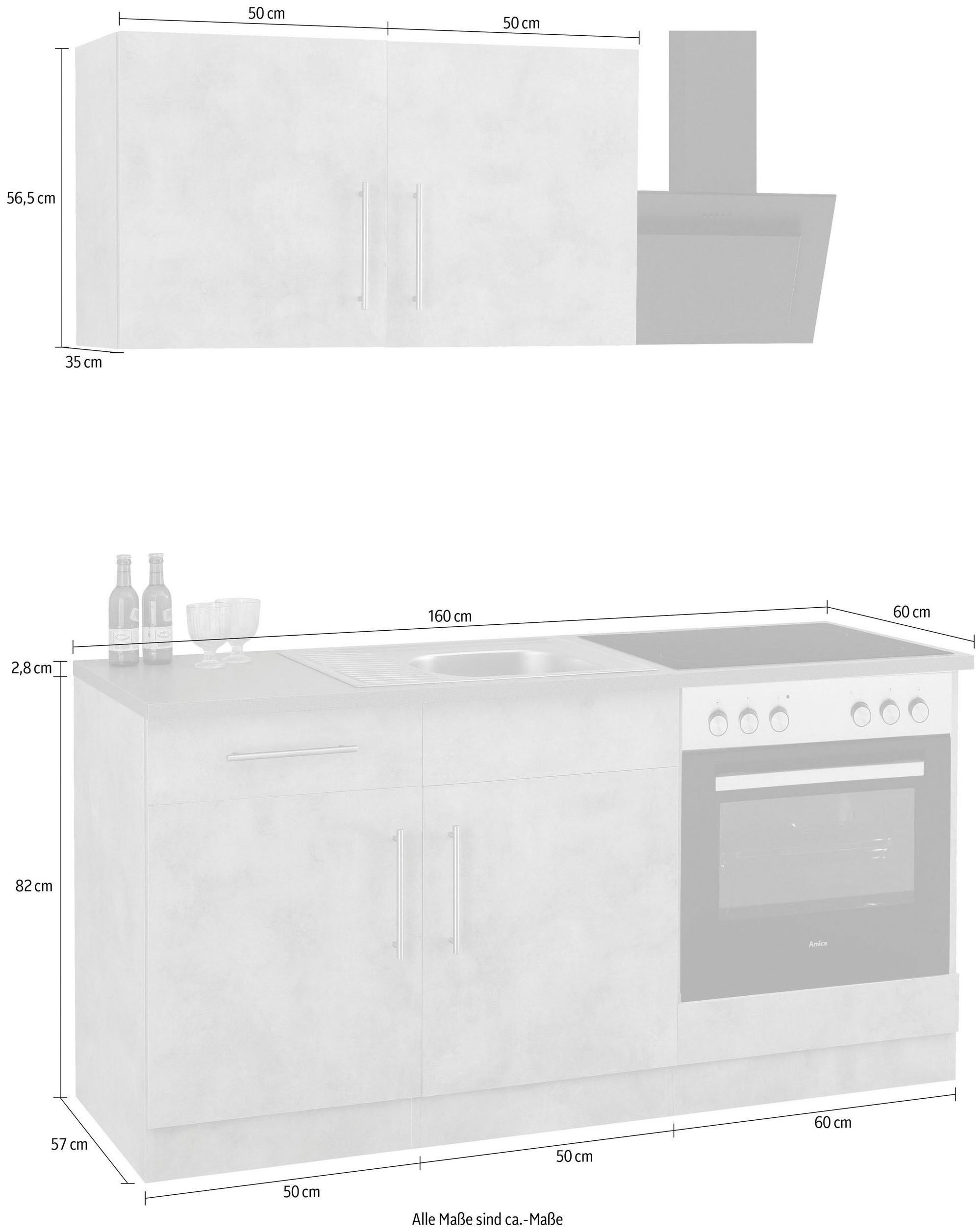 wiho Küchen Küche »Cali«, wahlweise mit E-Geräten, Breite 160 cm