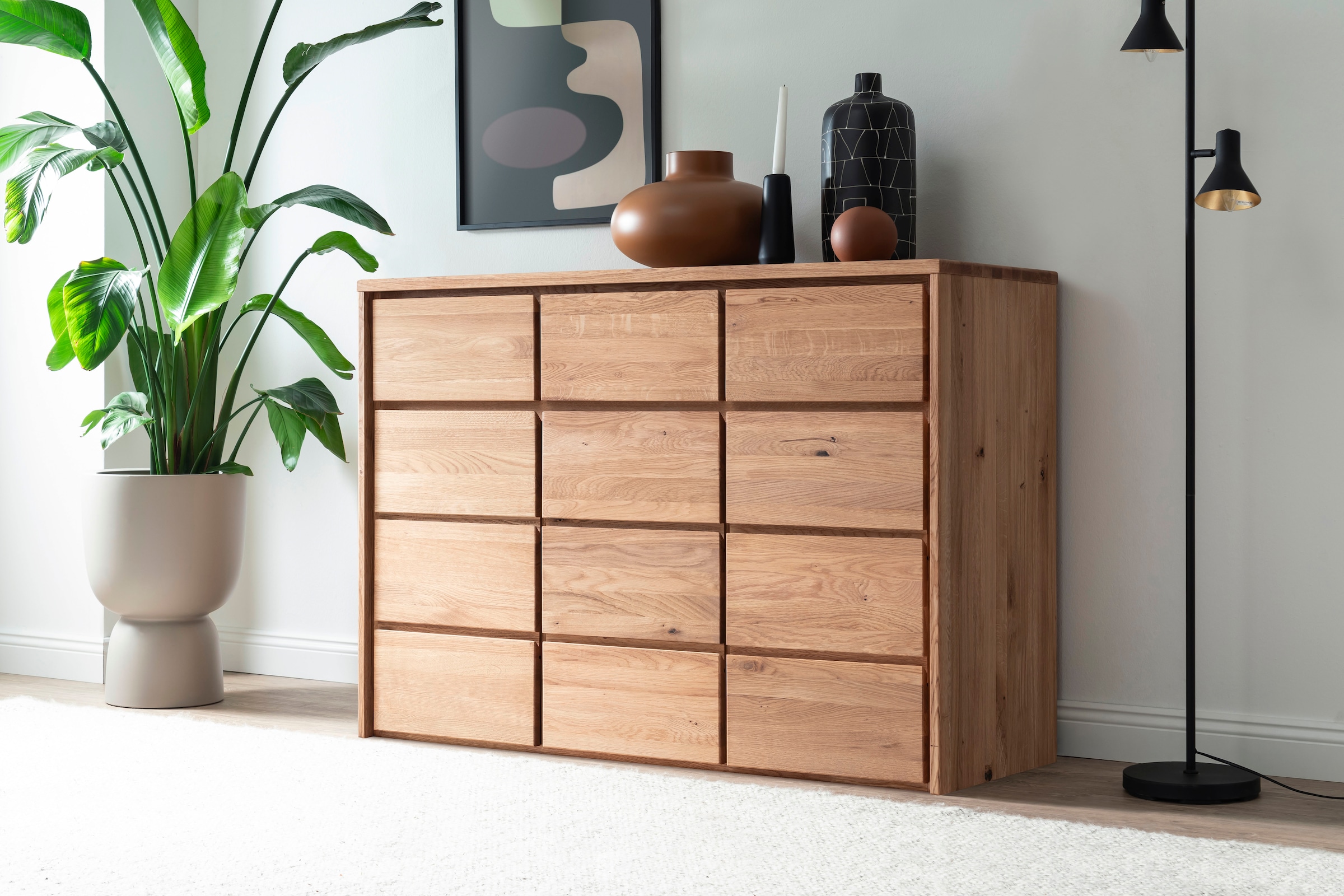 Image of Home affaire Schubkastenkommode "Zetra Schubladenschrank, 3x Schublade/3x Tür mit Soft-Close-Function" Fertig montiert, Eiche Massivholz, Breite 130 cm