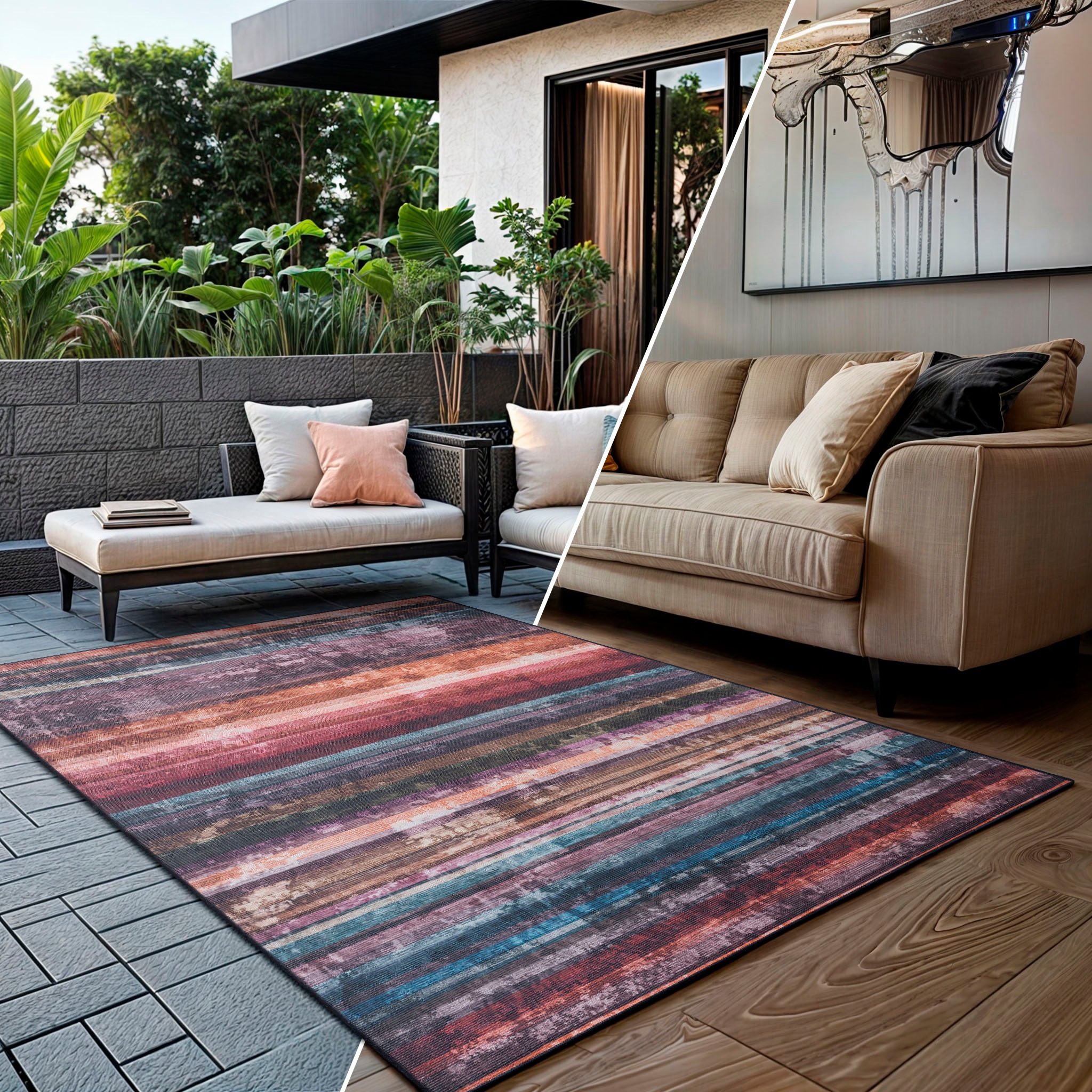 Image of GOODproduct Teppich "Nivah, LAGERRÄUMUNG" rechteckig 8 mm Höhe Flachgewebe, modern gestreift, In- und Outdoor geeignet