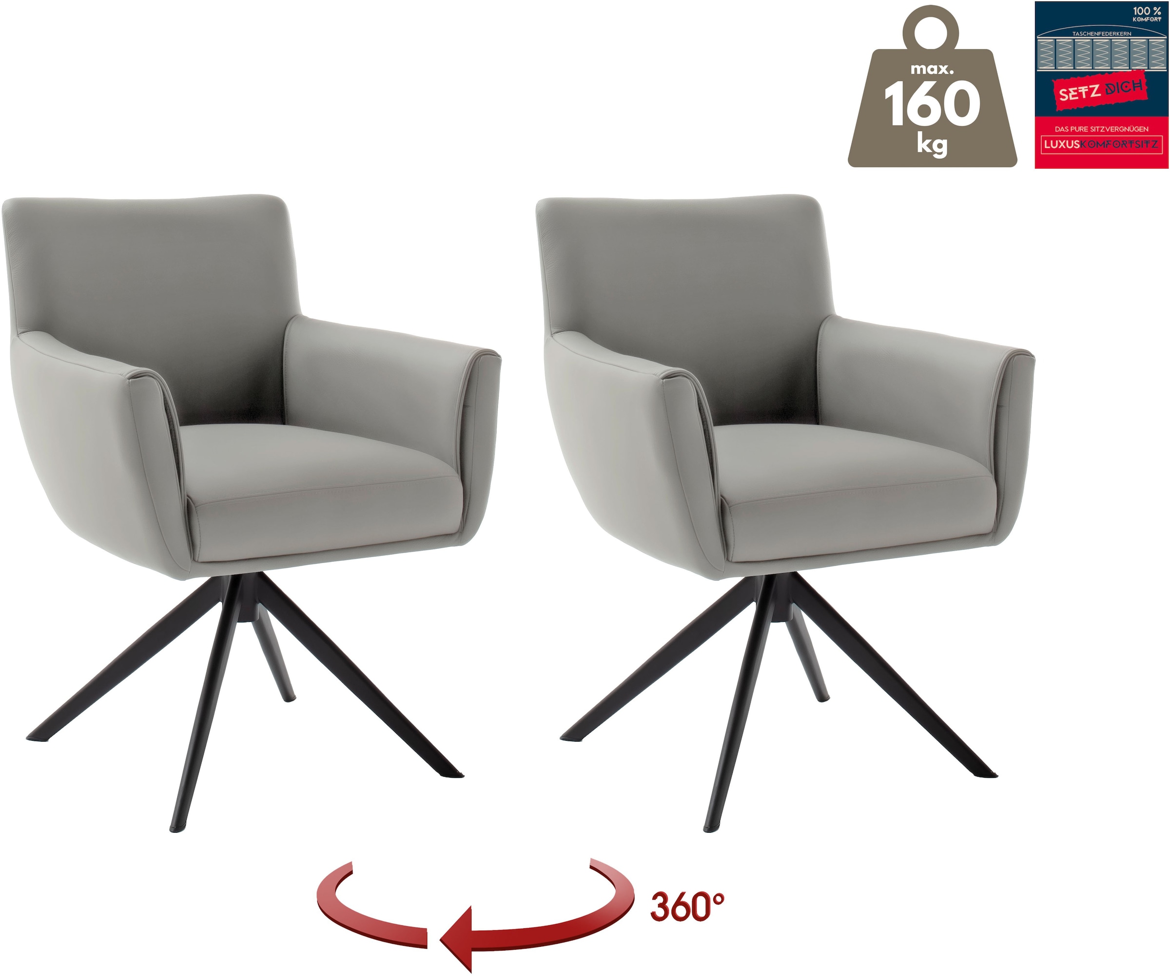 MCA furniture 4-Fussstuhl »WILSON Esszimmerstuhl, Armlehnstuhl, Polsterstuhl, modern«, (Set), 2 St., Leder, Stuhl, Armlehnenstuhl, drehbar, Taschenfederkern, belastbar 160 kg,XXL