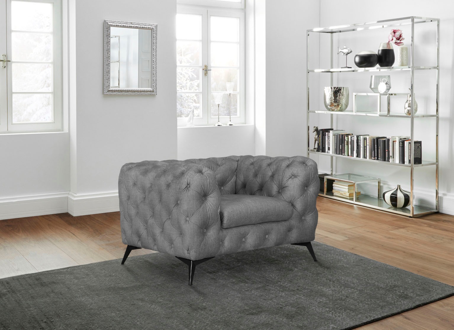 Leonique Chesterfield-Sessel »Glynis Sessel«, aufwändige Knopfheftung, moderne Chesterfield Optik, Fussfarbe wählbar