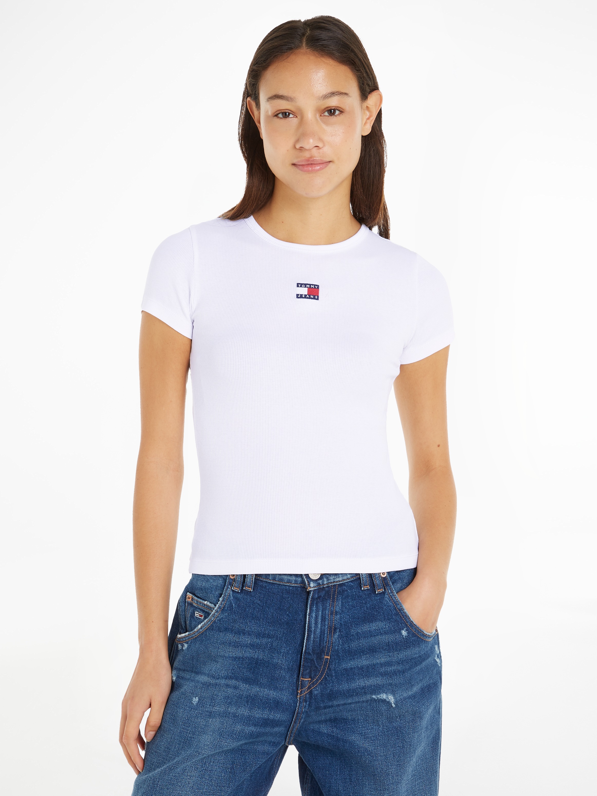 Tommy Jeans Rundhalsshirt »TJW SLIM BADGE RIB TEE«, mit Tommy Jeans Logo-Stickerei