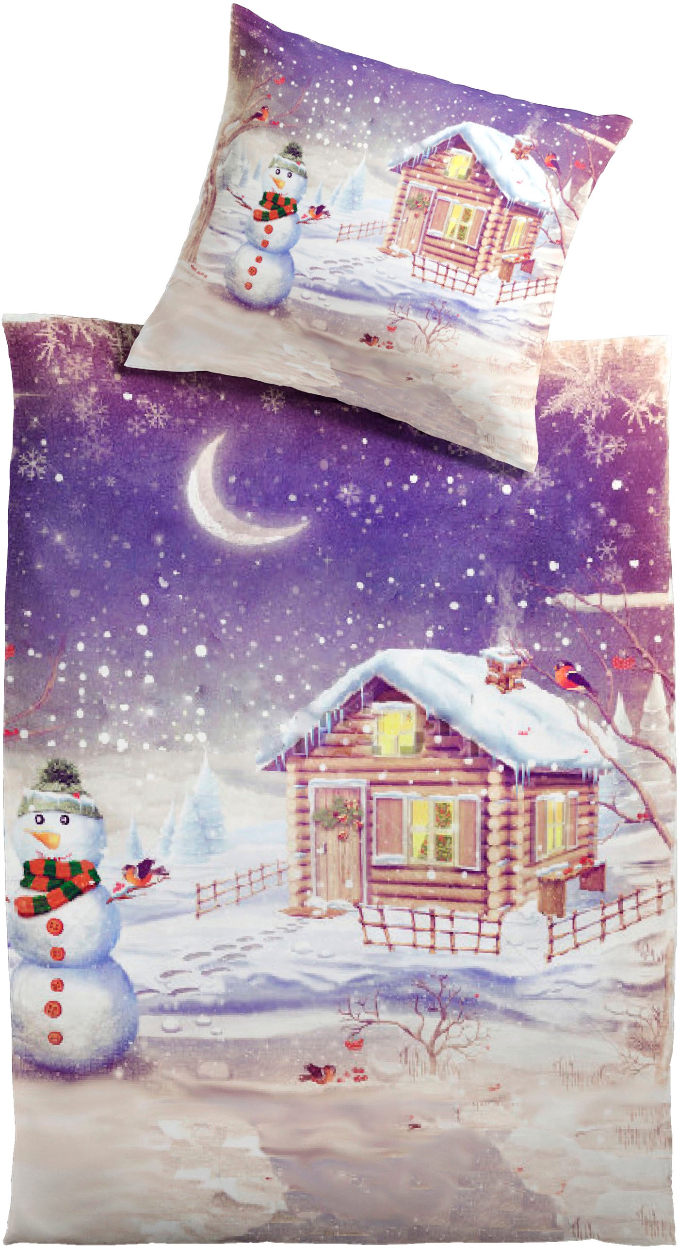 Image of MESANA Bettwäsche "Schneemann" 2 Stk. aus Mikrofaser Plüsch, Motiv Weihnachten, weich & kuschelig