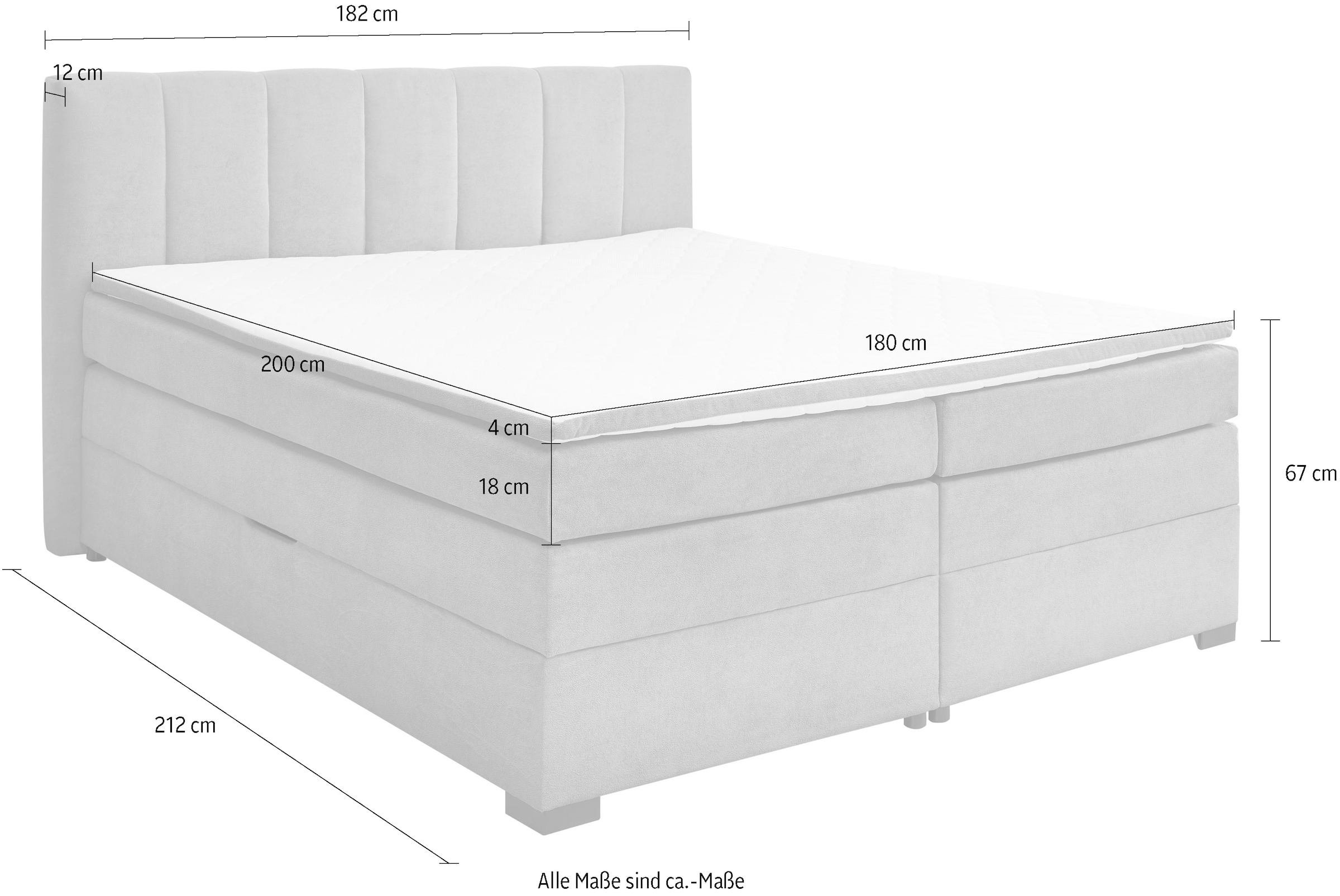 ED EXCITING DESIGN Lit boxspring »Pescara in der Breite 180cm, inkl. Bettkasten, Liegehöhe: 67cm« inkl. Tonnentaschen-Federkernmatratze & Komfortschaum-Topper