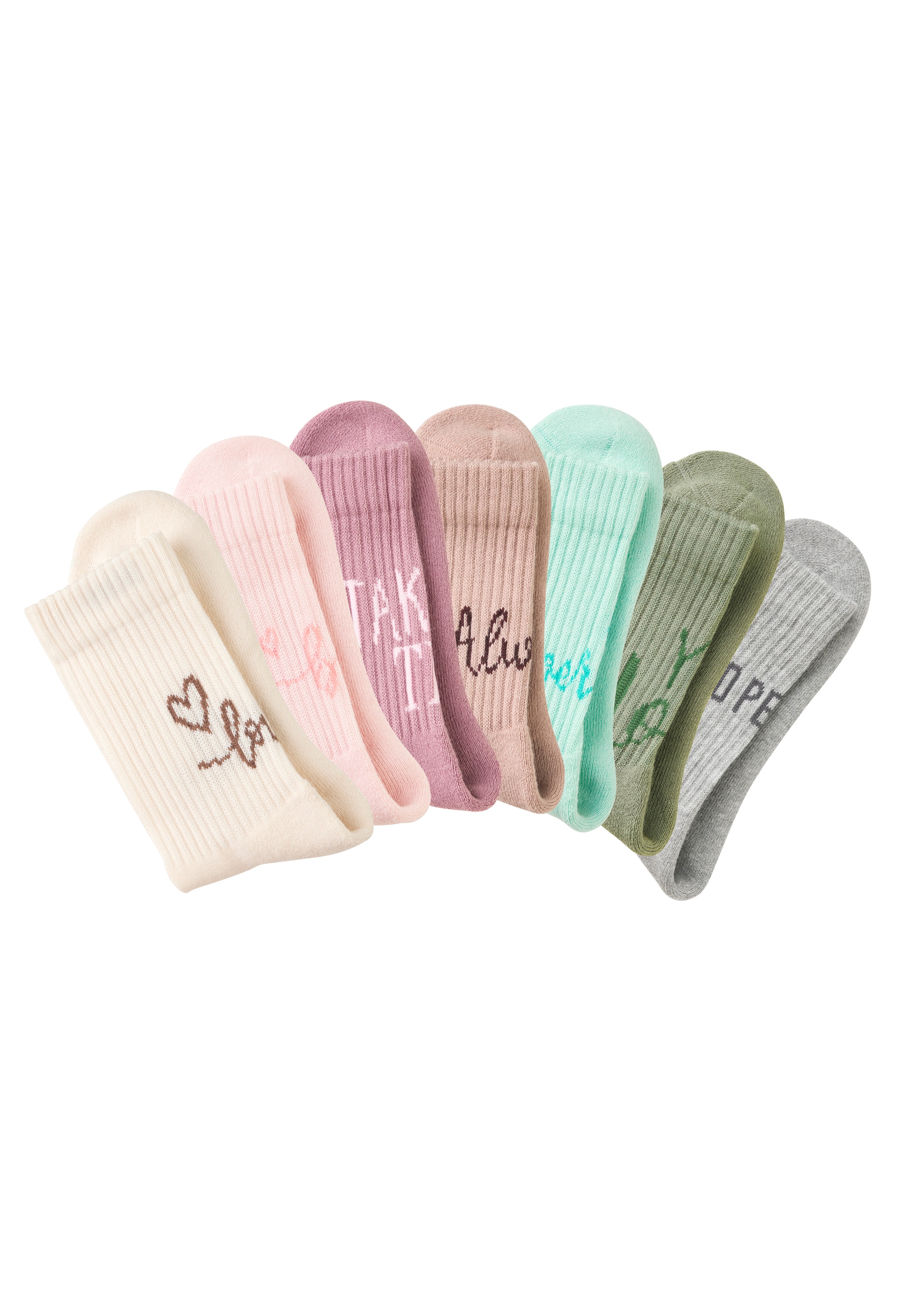 H.I.S Tennissocken »Damen Sportsocken daily socks« Packung, 7 Paar tlg. mit Fussfrottee und ansprechenden Schriftzügen