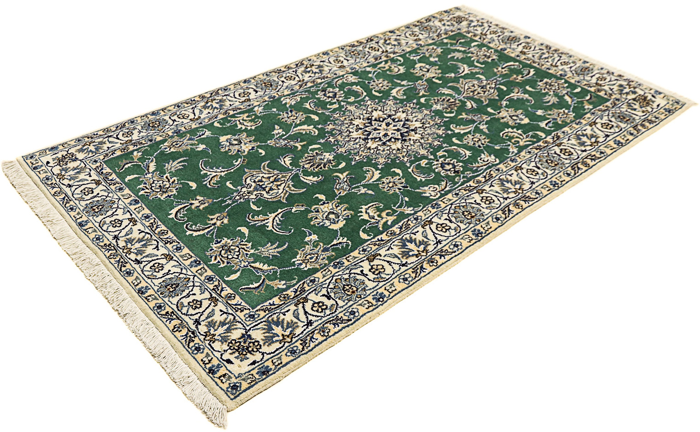 Image of morgenland Orientteppich »Perser - Nain - 203 x 115 cm - dunkelgrün«, rechteckig, 12 mm Höhe, Wohnzimmer, Handgeknüpft, Einzelstück mit Zertifikat bei Ackermann Versand Schweiz