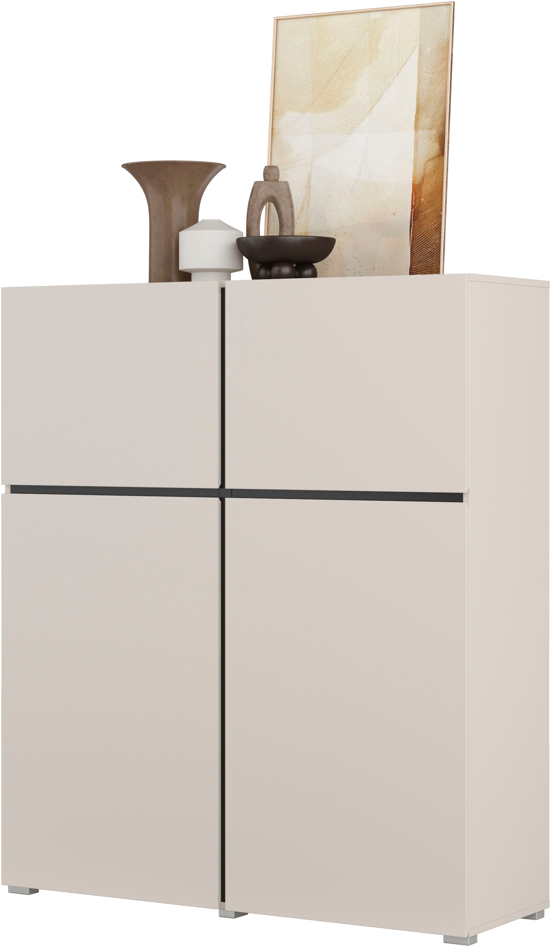 GOODproduct Hochkommode »Cross,Breite 119,5 cm, moderne grifflose Hochkommode mit 4 Türen« Hochschrank mit viel Stauraum, Einlegeböden verstellbar
