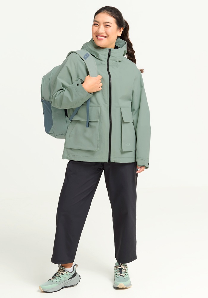 Jack Wolfskin Veste fonctionnelle »NABUR 2L JKT W« mit Kapuze wasserdicht, atmungsaktiv, Übergangsjacke, aufgesetzte Cargotaschen