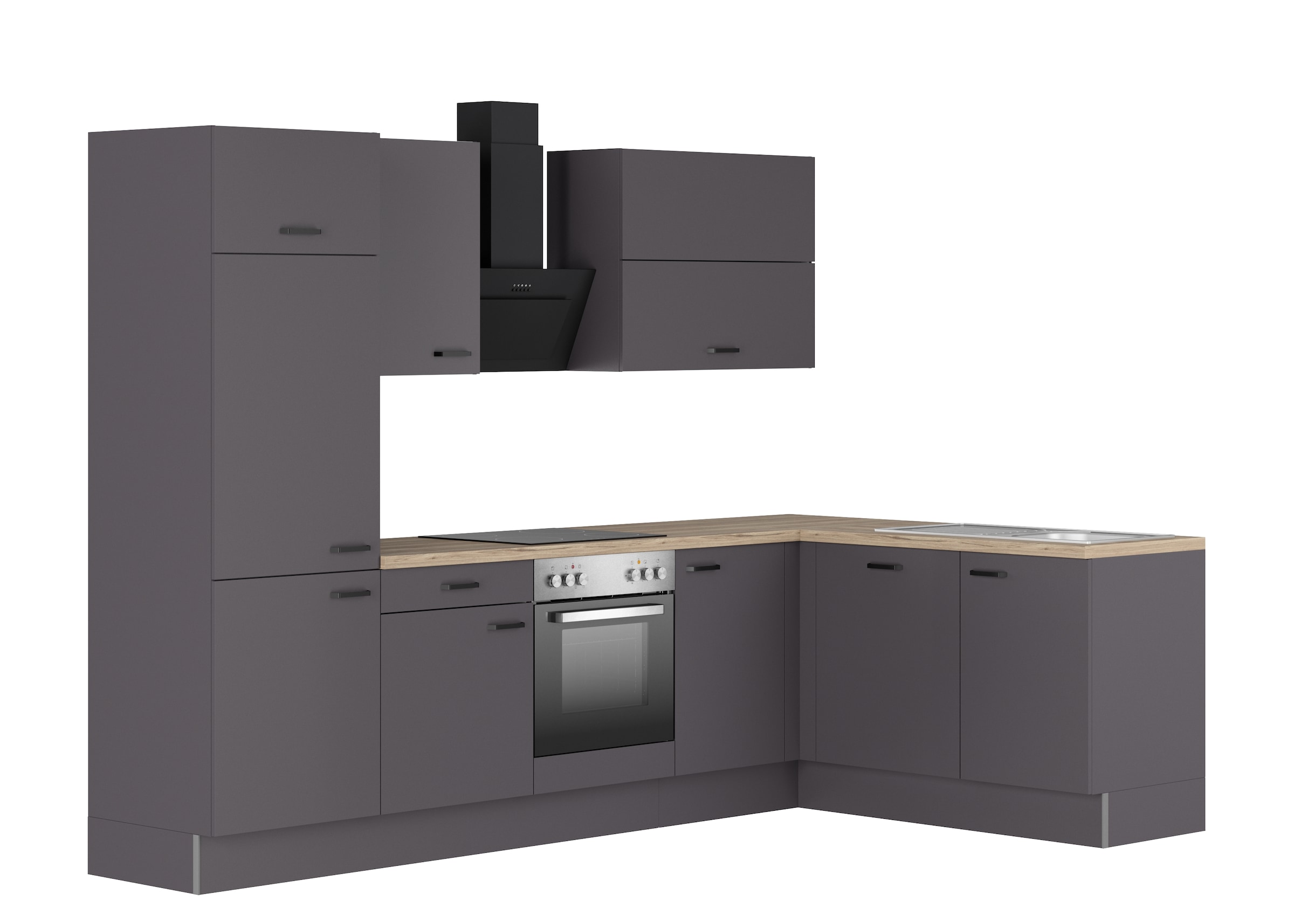 KOCHSTATION Cuisine d'angle »KS-Paula, Stellmasse rechts B/T 295/175 cm, links B/T 175/295 cm« Wahlweise Spüle rechts oder links, mit und ohne E-Geräte