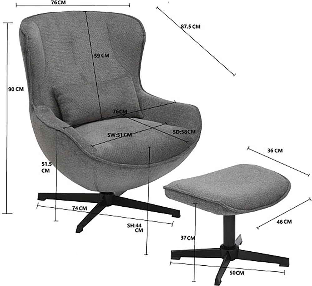 GOODproduct Sessel »YOLLI Relaxsessel, TV-Sessel mit Hocker« 360° Grad drehbar, Struktur-Bezug