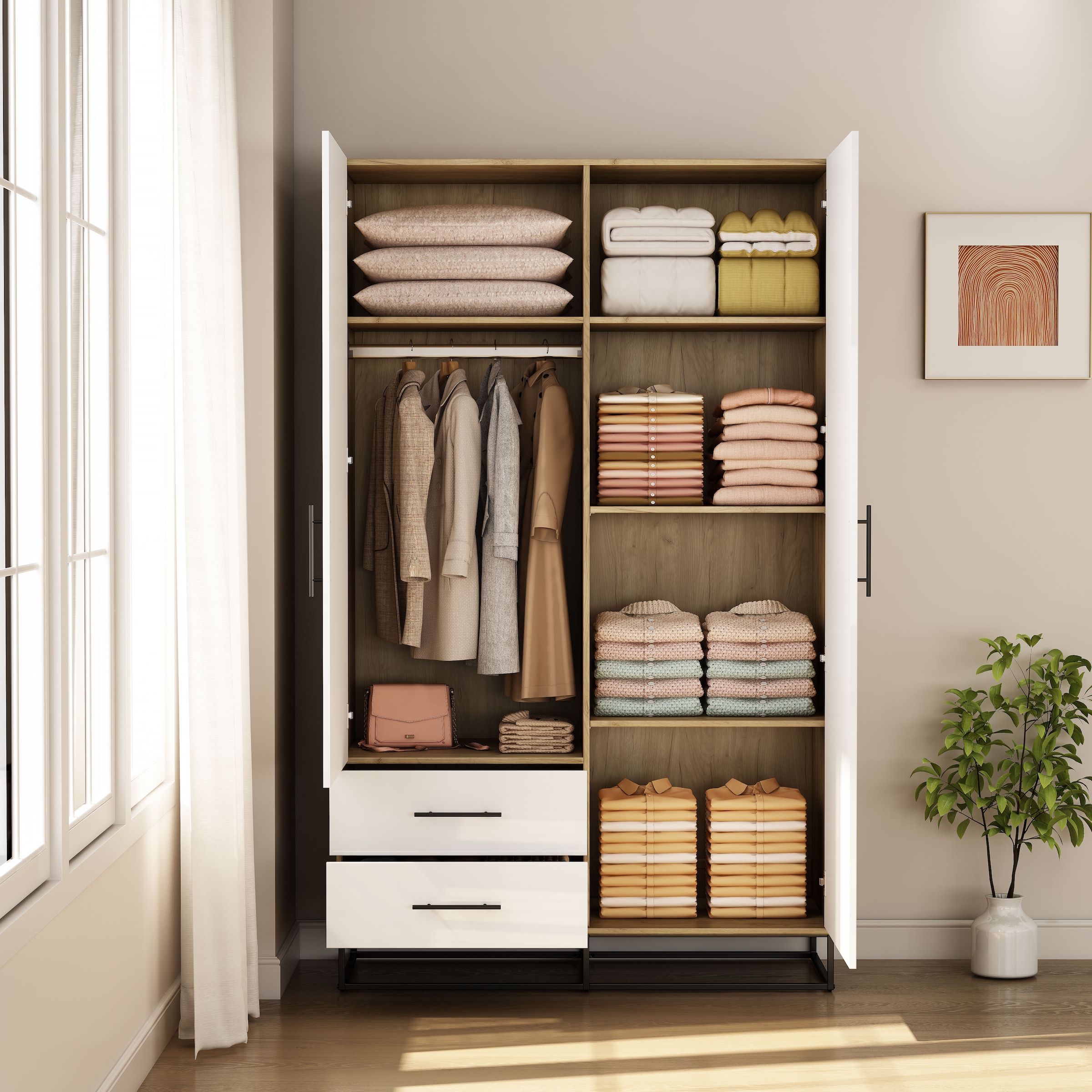 GOODproduct Kleiderschrank »Lucca Schlafzimmerschrank Garderobe Hochglanz Bestseller« Hochwertige schwarze Griffe und Kufengestell aus Metall, 