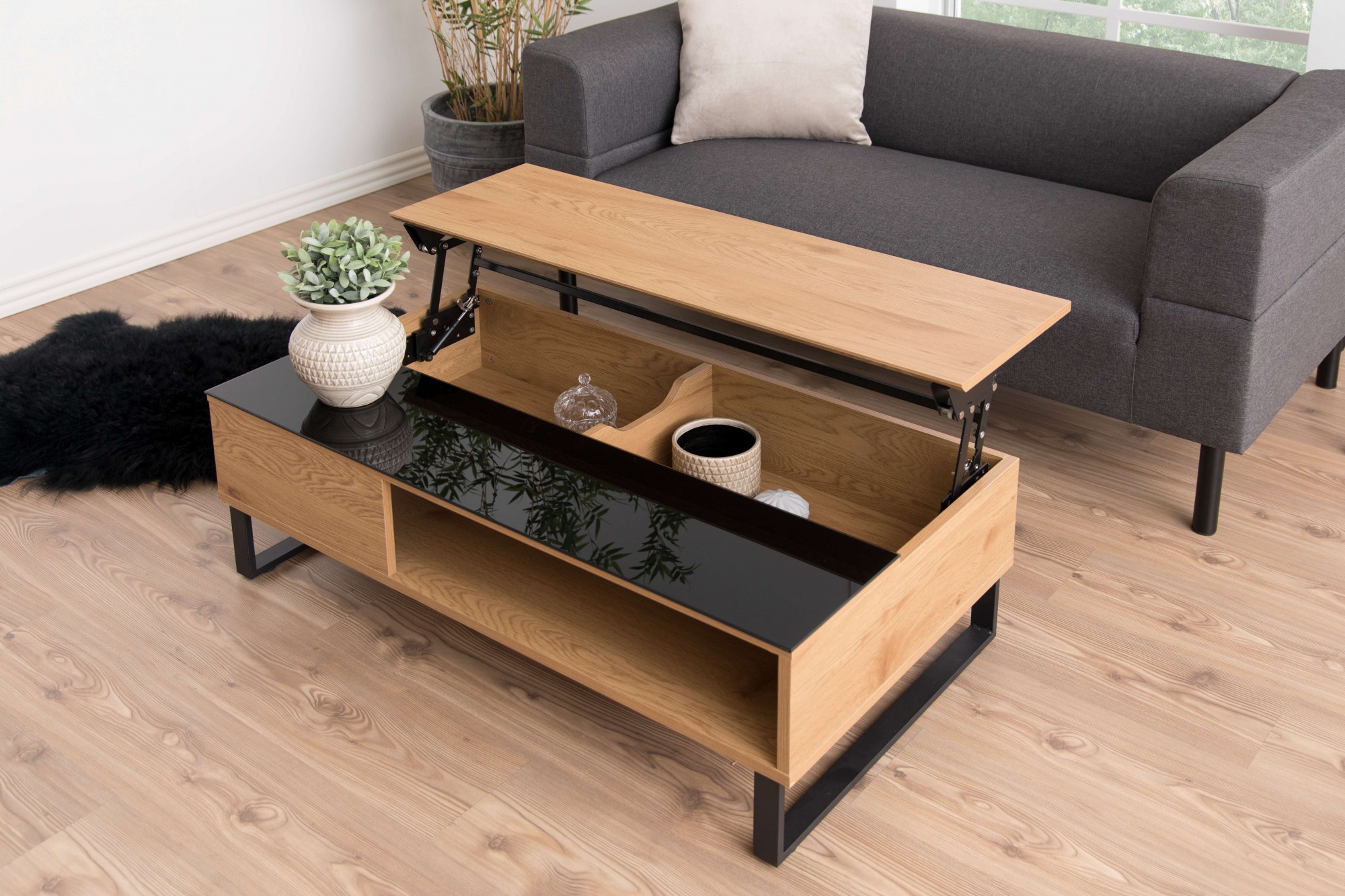 ACTONA GROUP Couchtisch »Azalea« Sofatisch, Kaffeetisch, Glas, Kufengestell, Höhenverstellbar, Stauraum