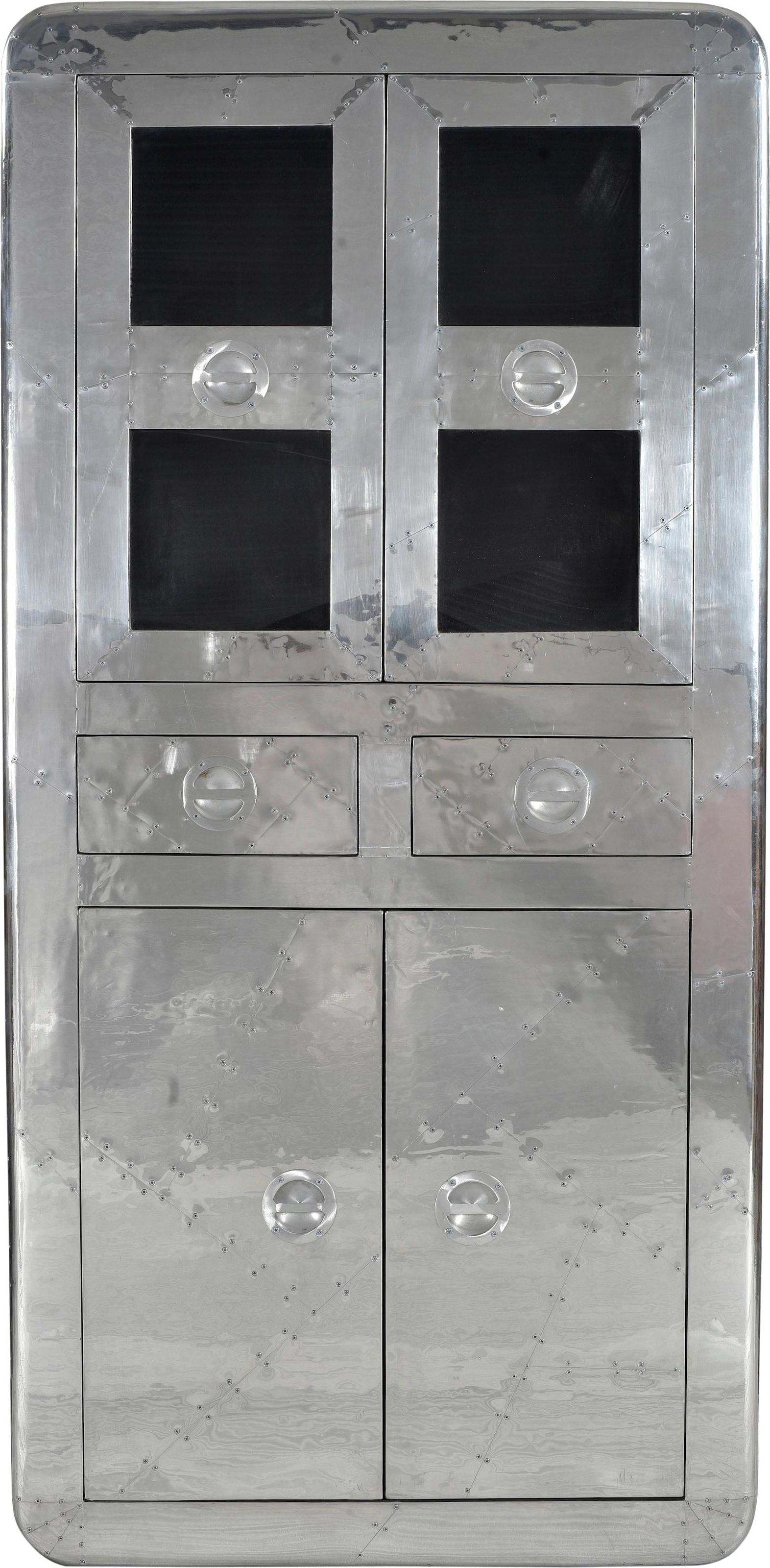 SIT Vitrine »Pushkar aus Mangoholz mit 4 Türen & 2 Schubladen« Futuristischer Aluminium-Look mit dekorativen Zierschrauben