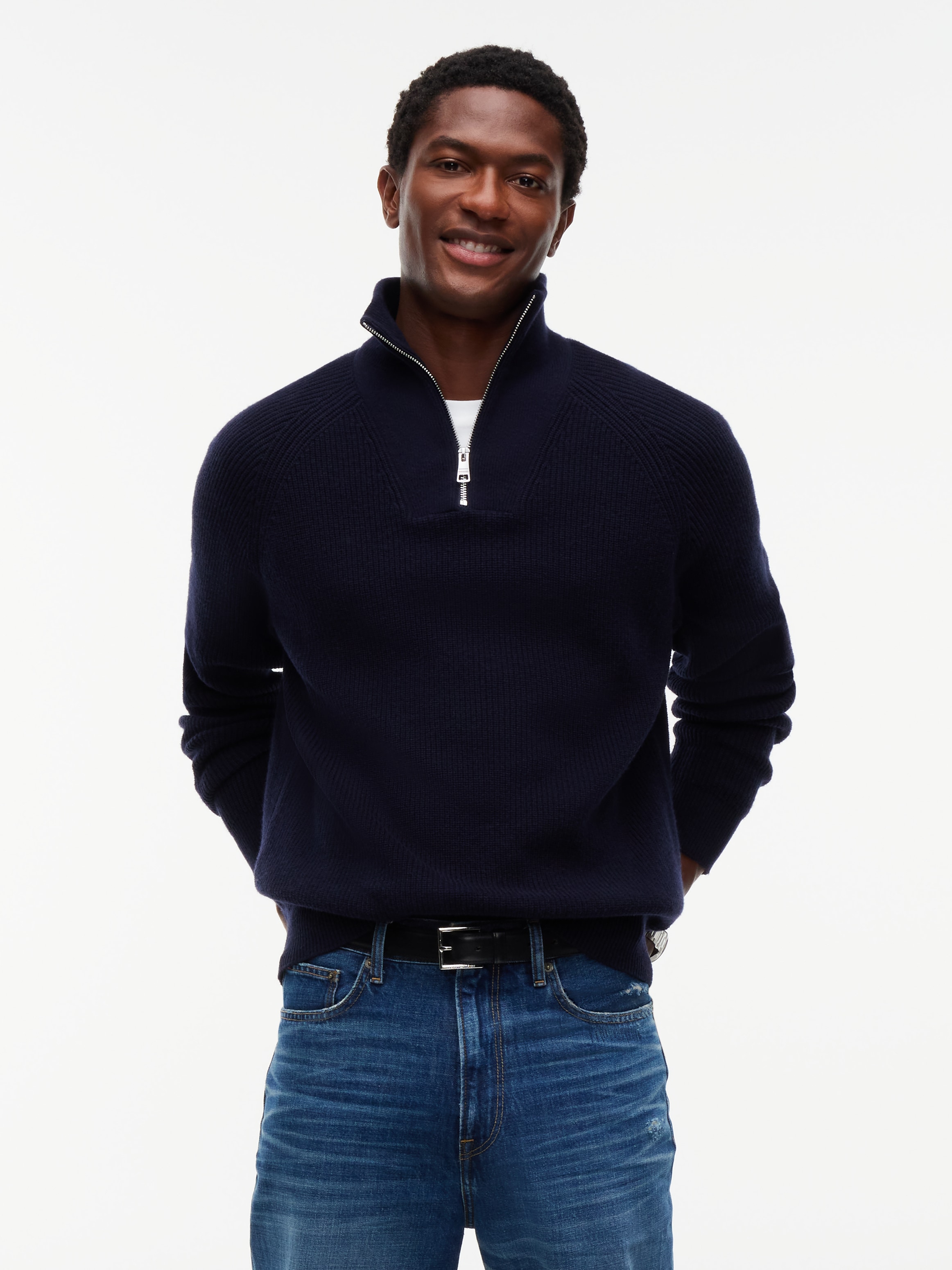 Image of Tommy Hilfiger Troyer "FISHERMAN RIB ZIP MOCK" mit Woll-Anteil, relaxed fit, Stehkragen mit Reissverschluss