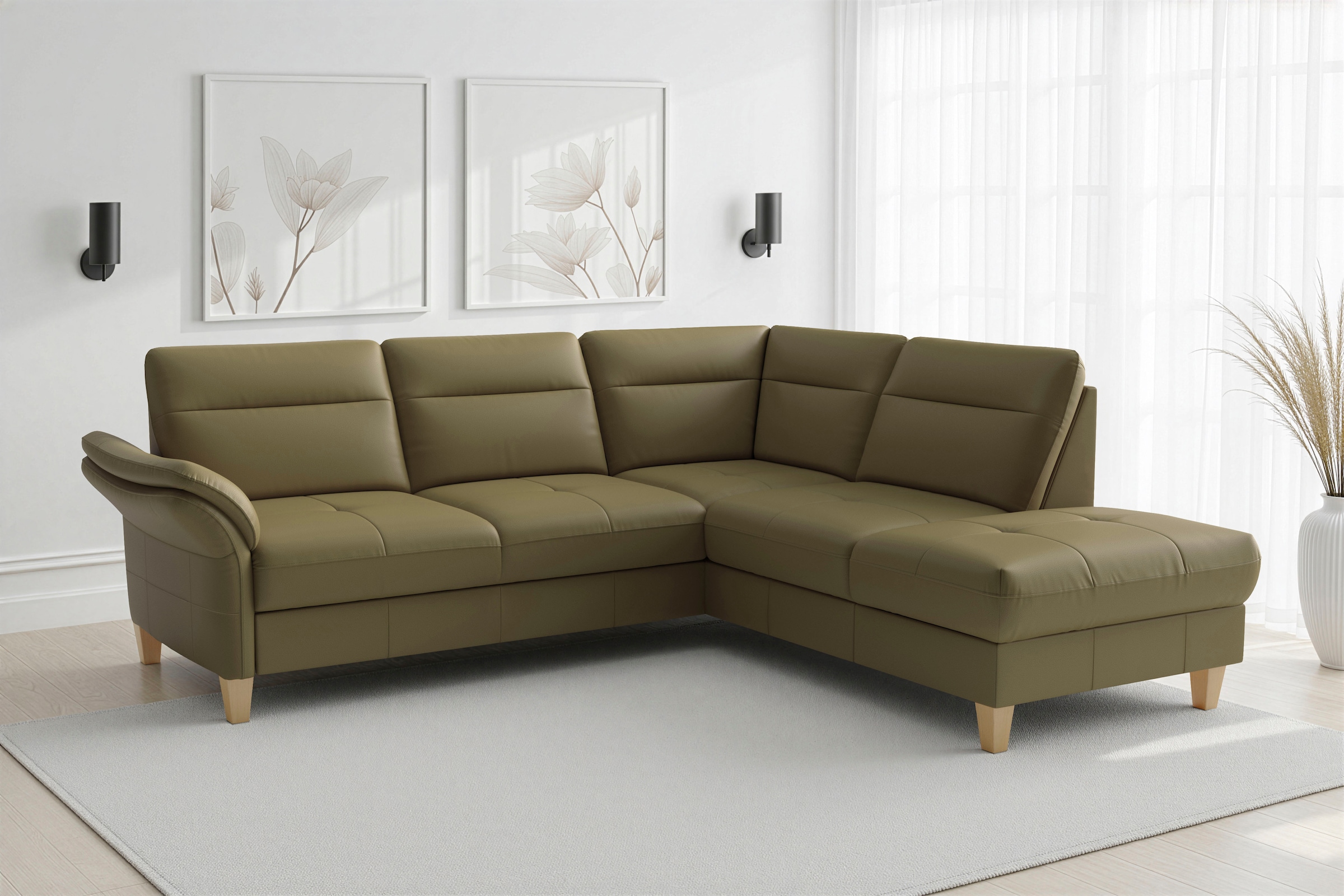 Image of sit&more Ecksofa "Pamela L-Form, B: 218 cm, optional Schlaffunktion & Bettkasten, Leder" wahlweise mit Armteilverstellung, Sofa mit Federkern, Sitzhöhe: 48 cm