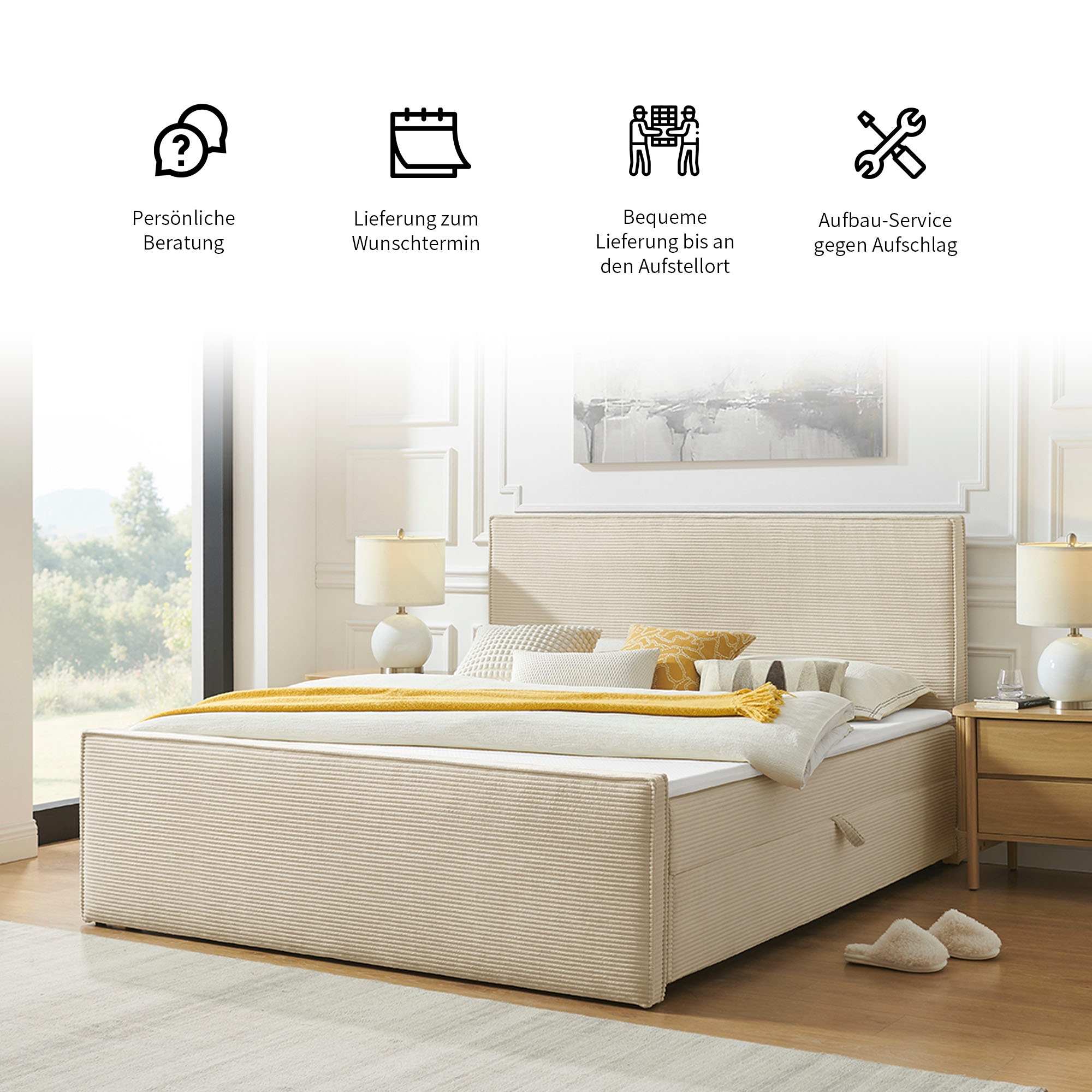 GOODproduct Boxbett »Henno inkl. Bettkasten und Topper, Liegefläche 180x200cm« erhältlich in hochwertigem Cord-Stoff und der Grösse 180x200 cm