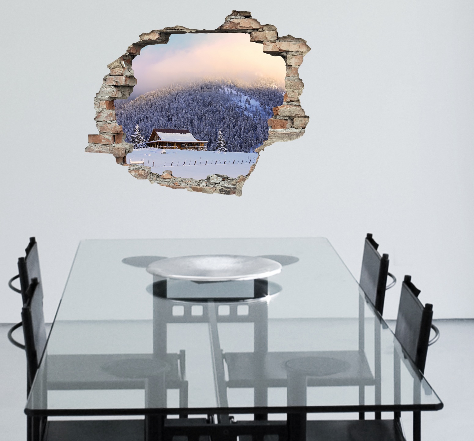 queence Wandtattoo »Almhütte«, (1 St.), Wandsticker, Wandbild, selbstklebend, 3D, Wanddurchbruch