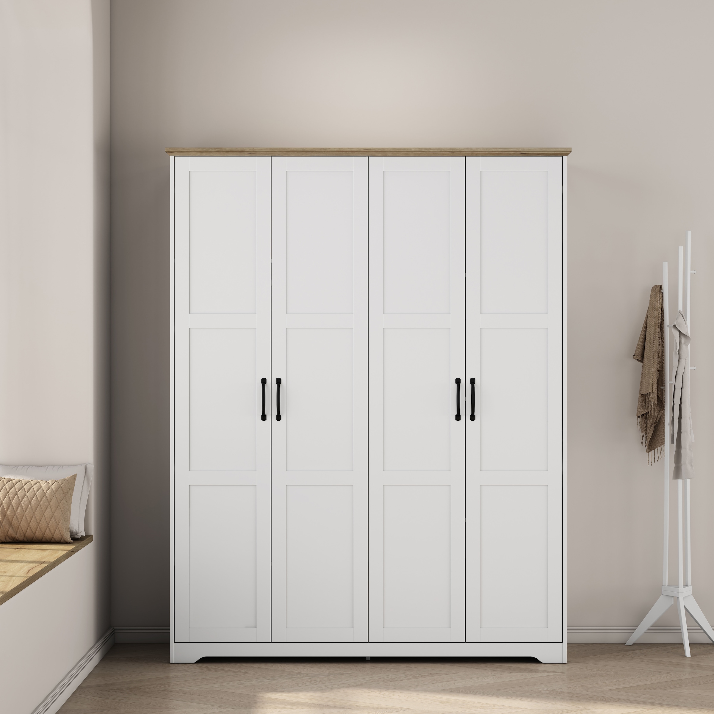 GOODproduct Kleiderschrank »Emmilia Schrank Schlafzimmerschrank im Landhaus Design« Mit vielen Einlegeböden und Softclose Türen,  Landhaus Schrank mit  4 Türen Breite 151,1cm Höhe 2m