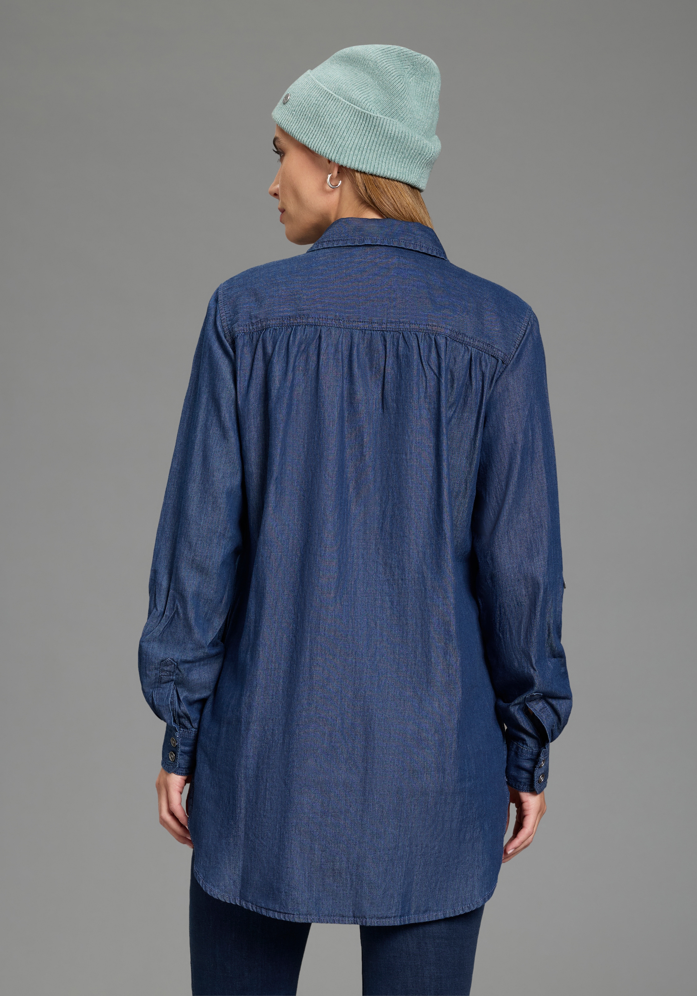 Arizona Blouse en jean »Krempelärmel mit Riegel« style tunique
