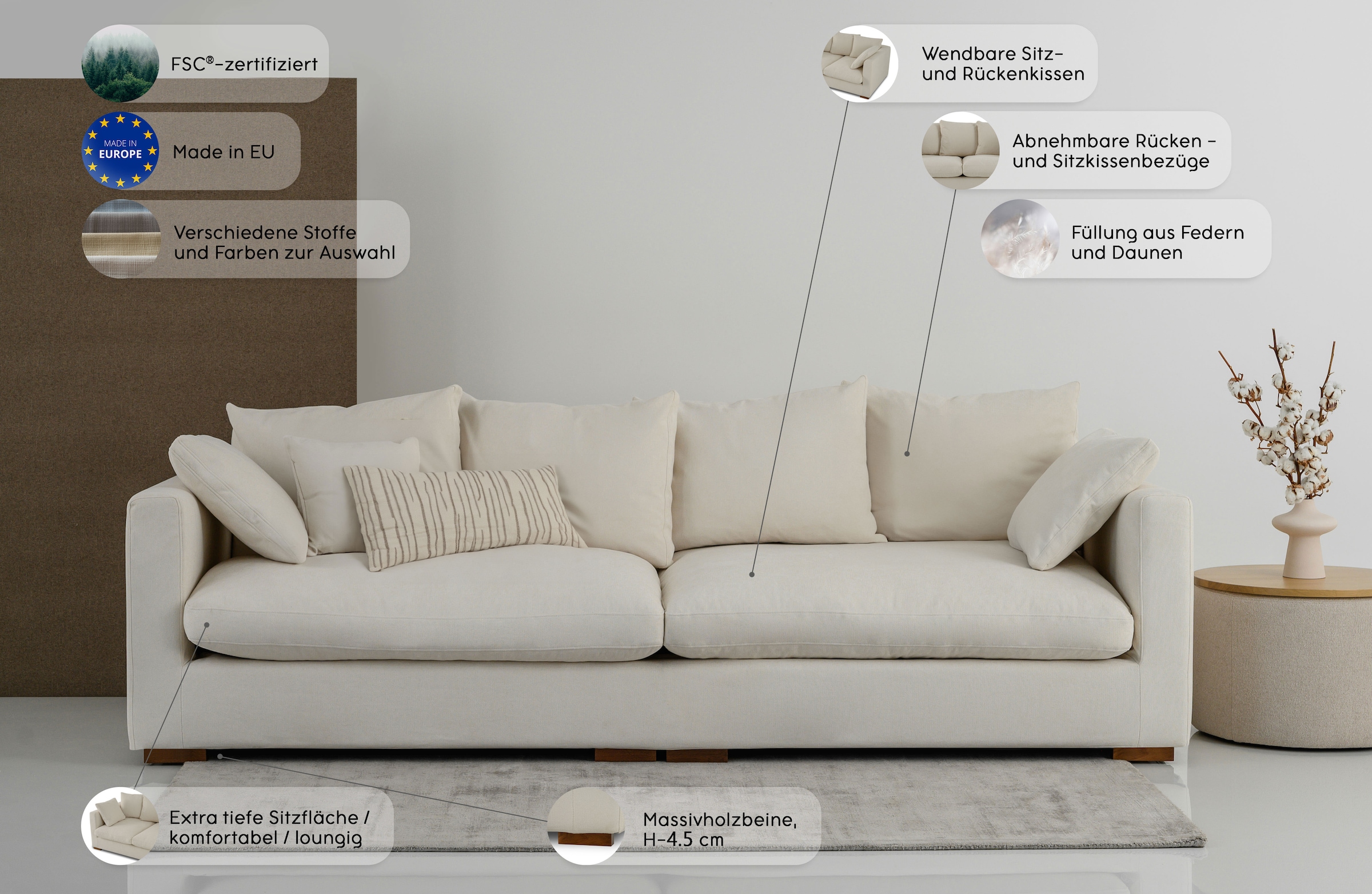 Home affaire Big-Sofa »Comfy« extra weich und kuschelig, Füllung mit Federn und Daunen