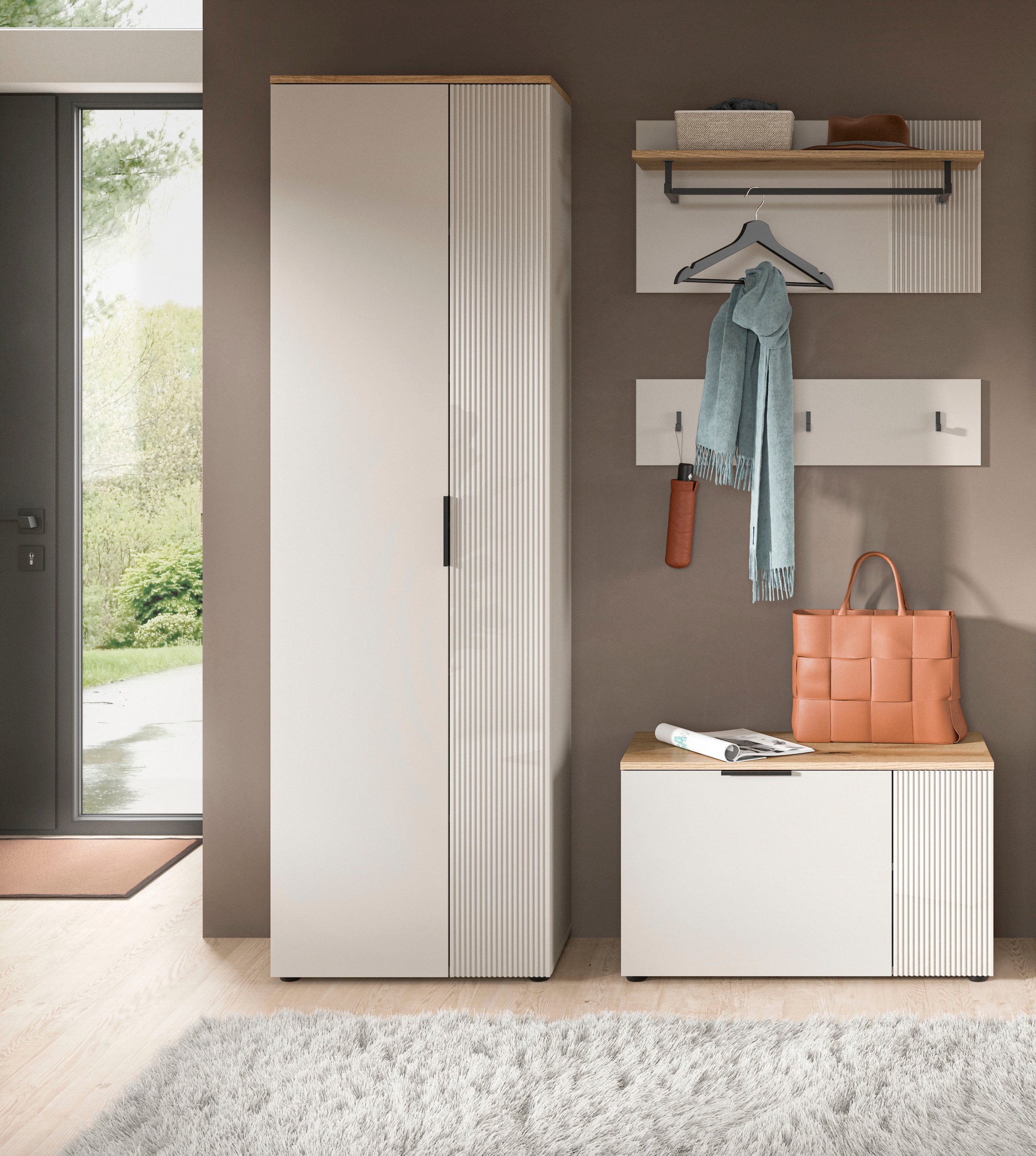 INOSIGN Ensemble de vestiaires »EDIL, Breite 155 cm, 4-teilig, Front mit hochwertiger Längstfräsung« Set, best. aus: Hochschrank, Sitzbank, Paneel & Hakenleiste, 3 cuis tlg.