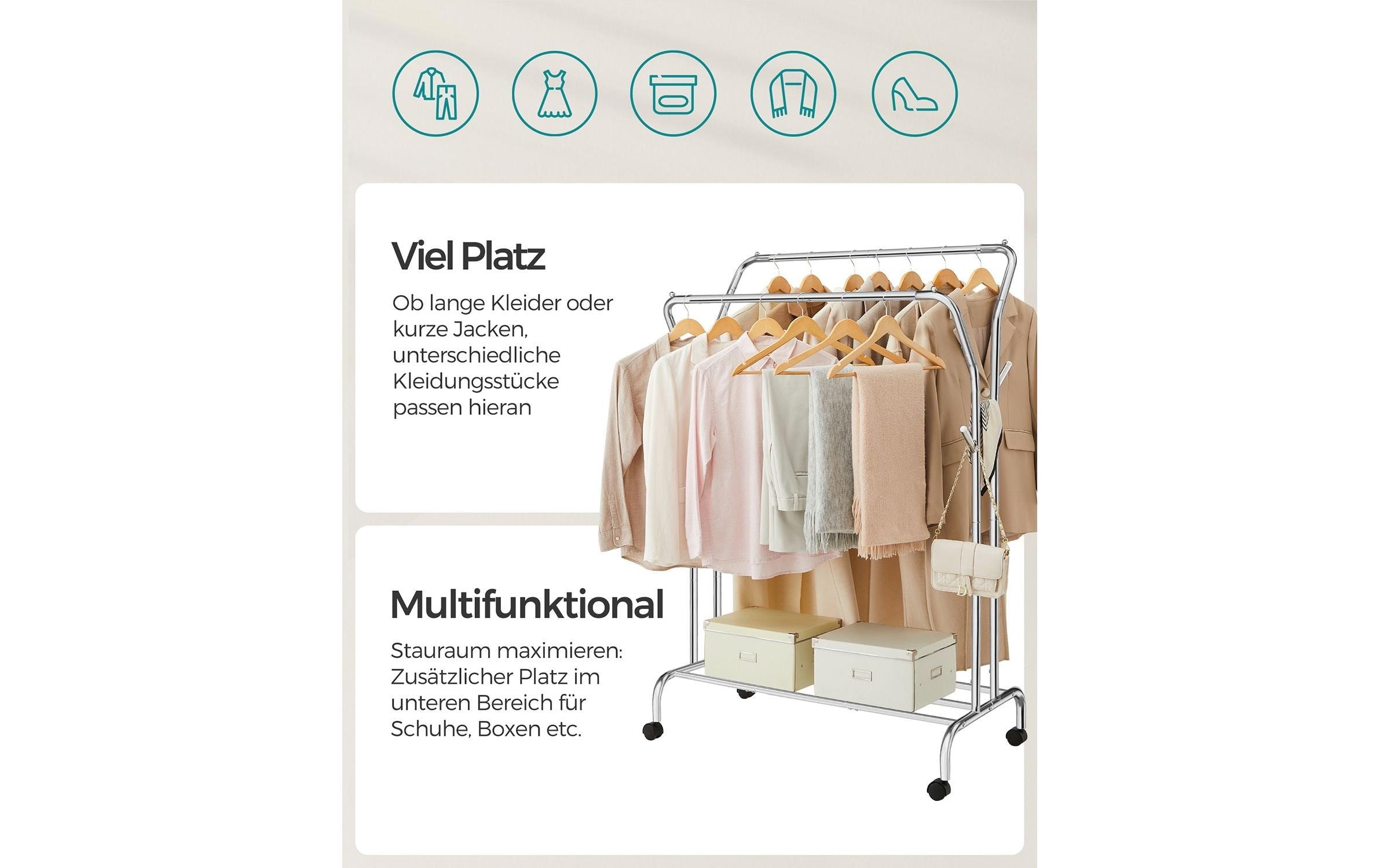 SONGMICS Garderobenständer »mit doppelter Kleiderstange«