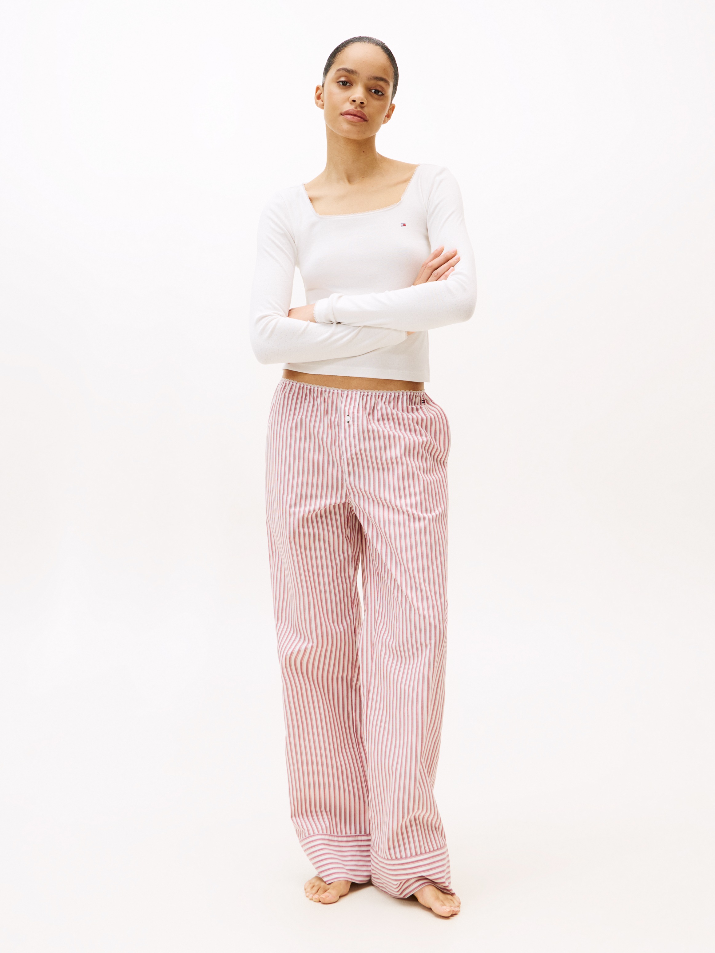 Image of Tommy Hilfiger Underwear Pyjama "POINTELLE POPLIN" Set, 2 tlg. relaxed fit, Oberteil mit quadratischem Ausschnitt, Hose gestreift