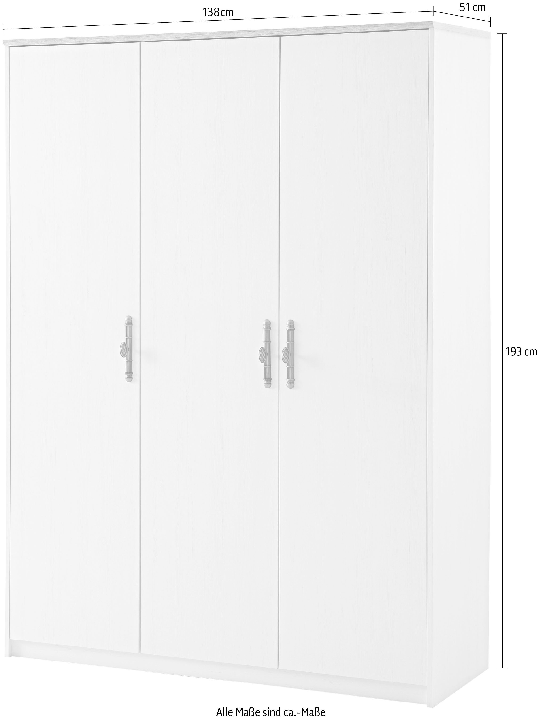 Home affaire Kleiderschrank »LiLLE, Drehtürenschrank im Landhausstil, Schrank mit Metallgriffen« viel Stauraum, mit Kleiderstange u Einlegeböden, vielseitig einsetzbar