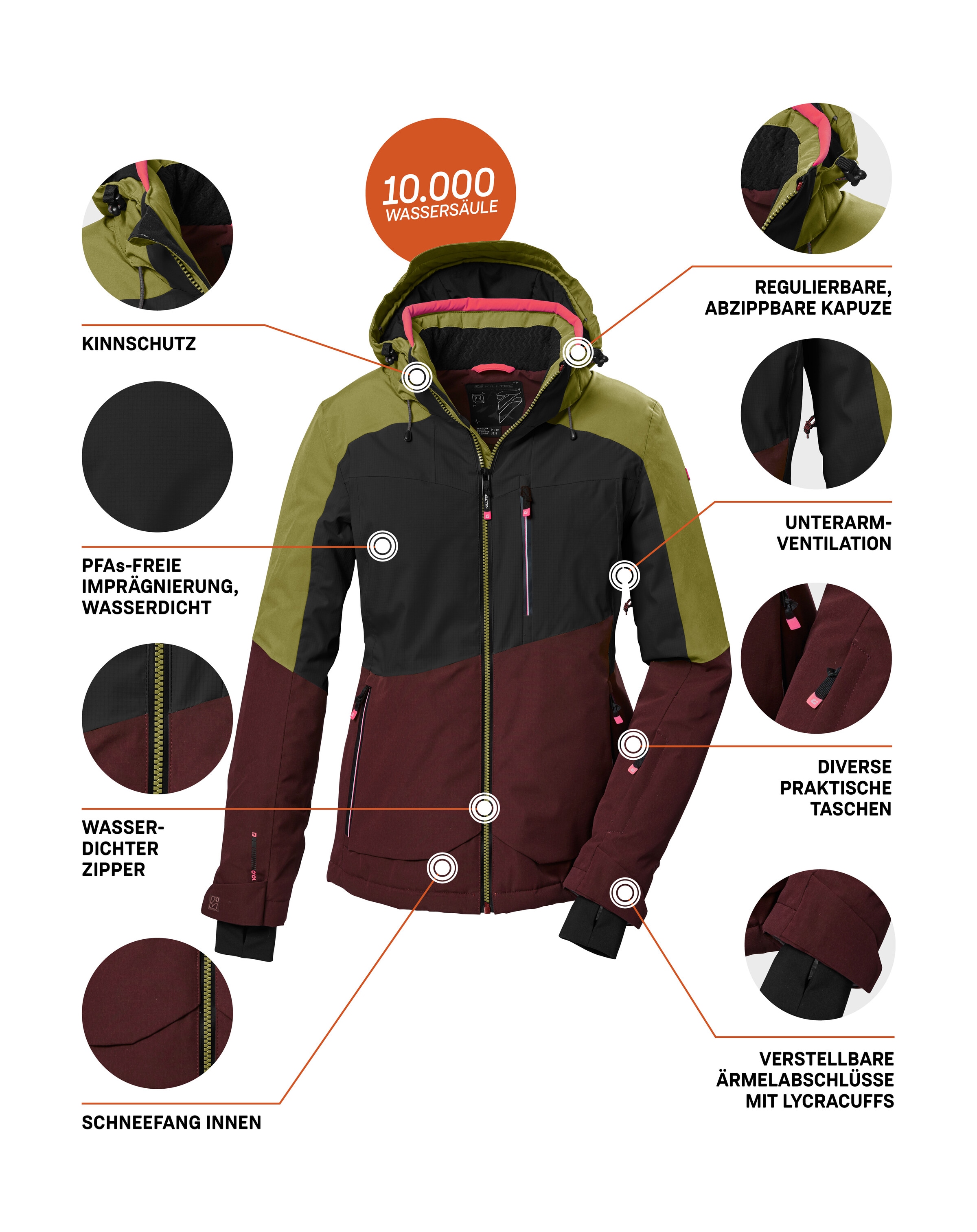 Killtec Veste de ski »KSW 37 WMN SKI JCKT« Veste de ski respirante et imperméable avec capuche réglable