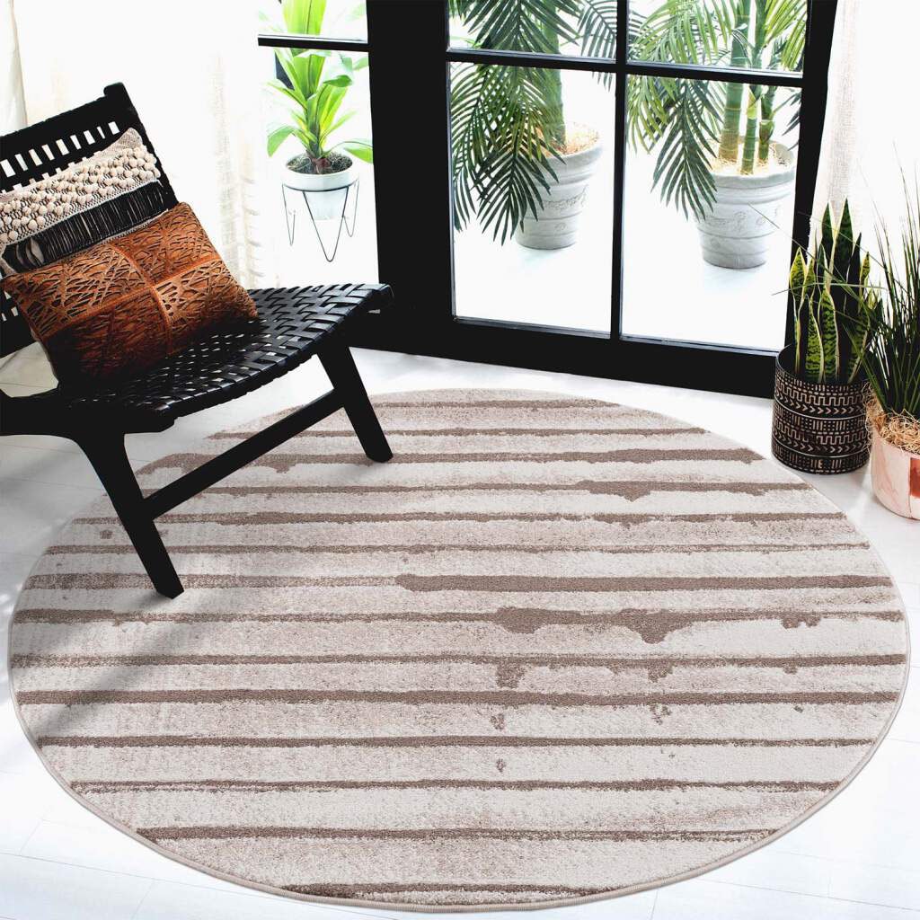 Image of Carpet City Teppich "Moda" rund 11 mm Höhe Kurzflor, Streifen-Muster, Weicher Flor