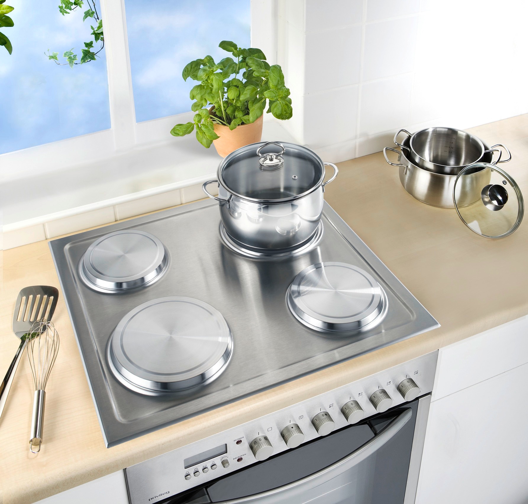 WENKO Herd-Abdeckplatte »Modell Edelstahl«, (Set, 4 tlg., bestehend aus 2x ø 16 cm, 2x ø 20 cm), für Elektroherde, 2 Grössen, auch als Topfuntersetzer verwendbar