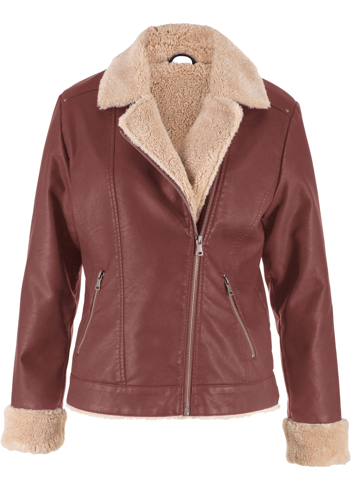 bonprix Veste en imitation cuir »Lederimitat-Jacke, gefüttert« style biker moderne, avec doublure en fausse fourrure Teddy, coupe confortable