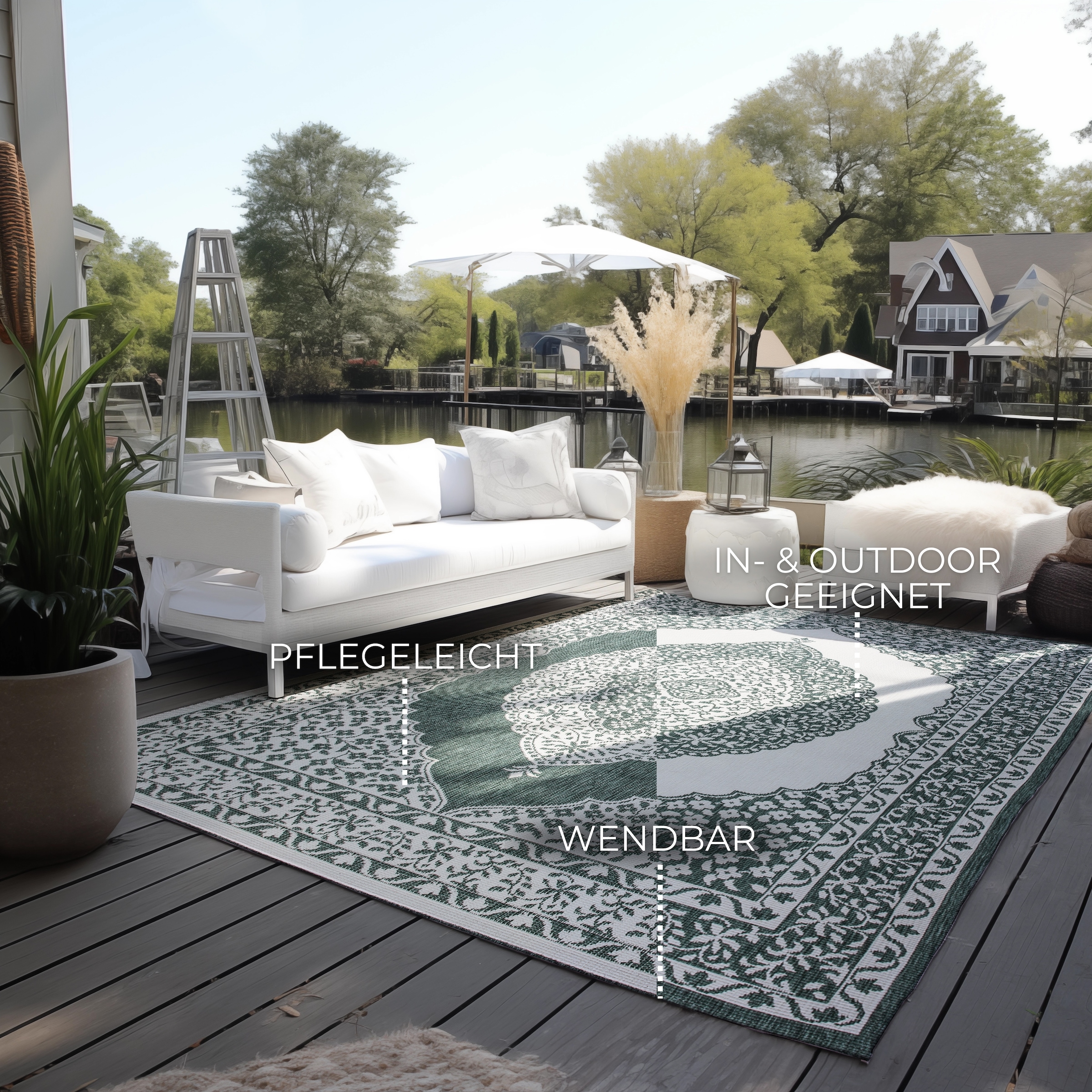 ELLE DECORATION Teppich »Meekly Wendeteppich«, rechteckig, 5 mm Höhe, Flachgewebe, In-& Outdoor, Modern, beidseitig, Balkon, Wohnzimmer