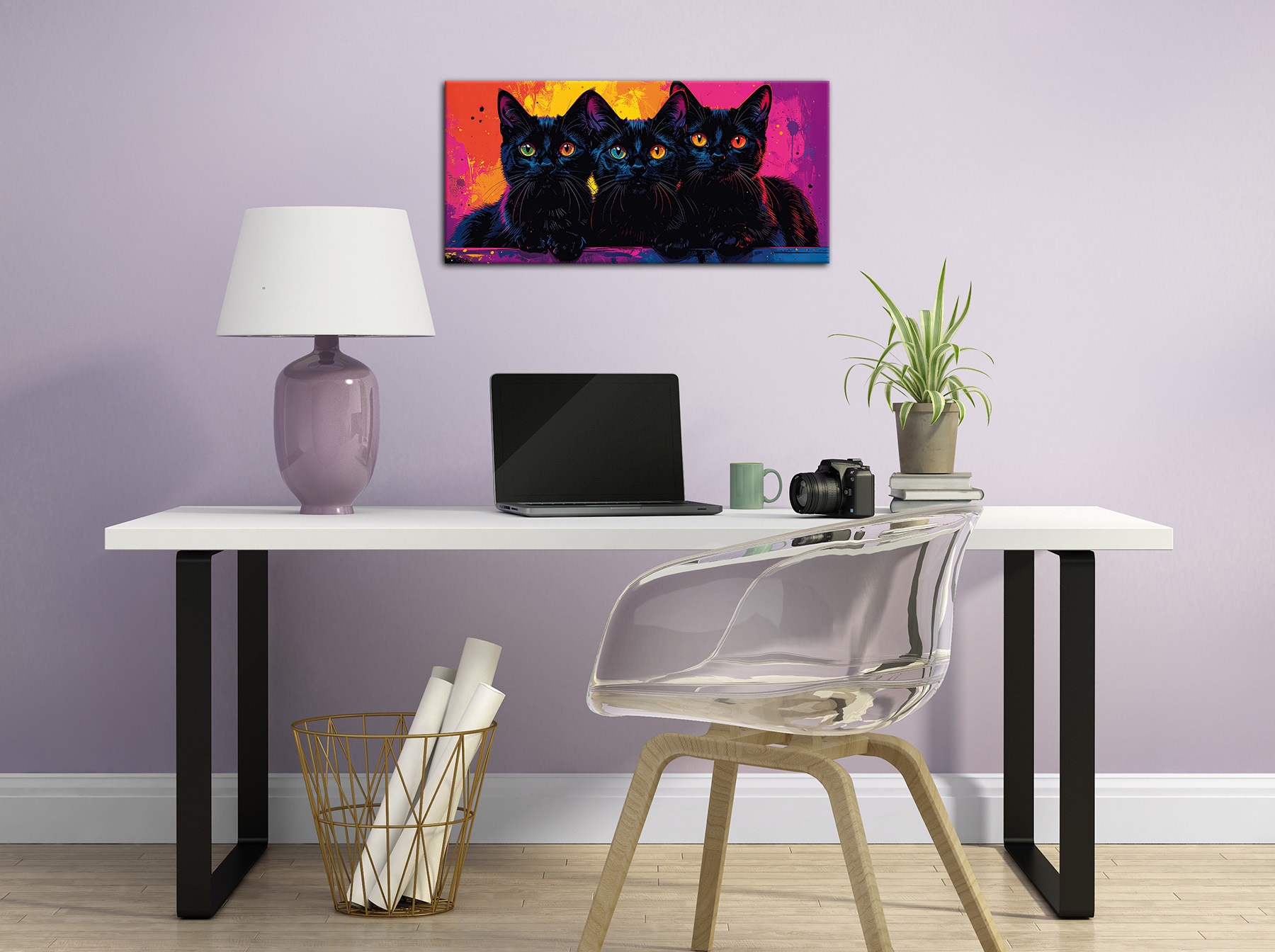 Bönninghoff Bild »Wandbild BUNTE KATZE 33x70 cm – Leinwandbild Keilrahmen Deko modern« Katze | Katzen | Katzenbilder auf Keilrahmen gespannt
