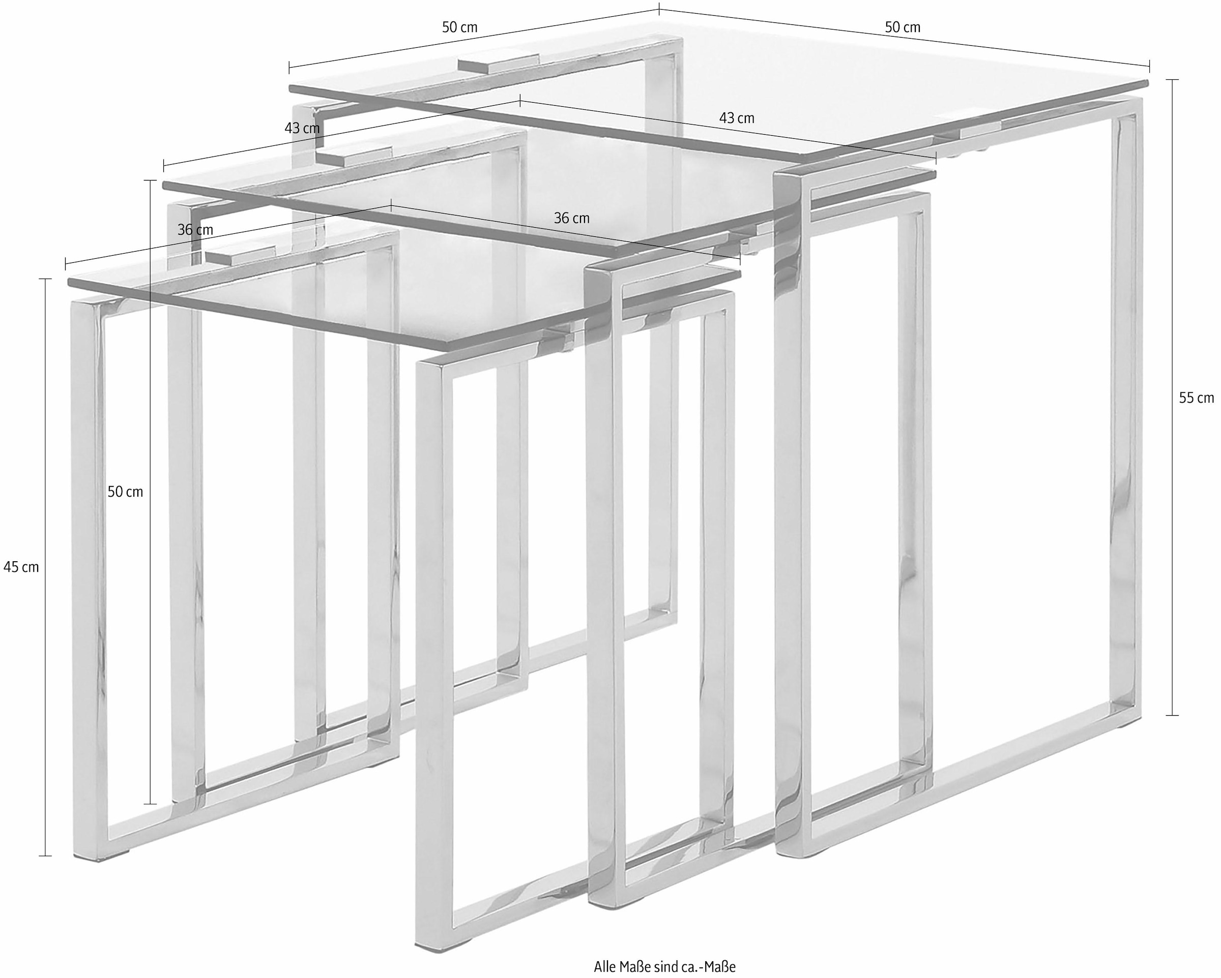 ACTONA GROUP Beistelltisch »Karina, TOPSELLER!«, (Set, Couchtisch, Sofatisch), mit einer Glastischplatte aus klarem Glas mit Chromgestell