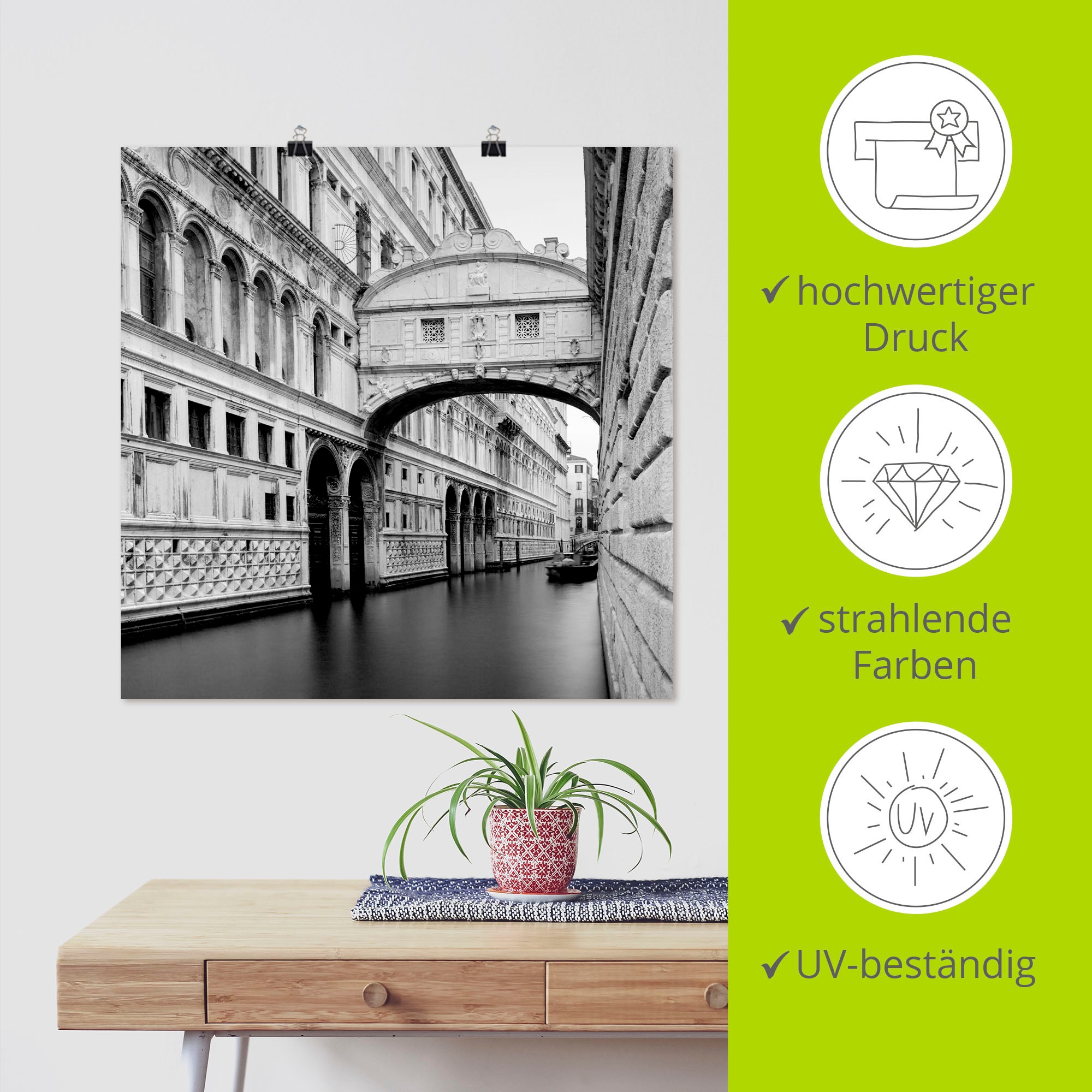 Artland Poster »Seufzerbrücke«, Italien, (1 St.), als Alubild, Leinwandbild, Wandaufkleber oder Poster in versch. Grössen