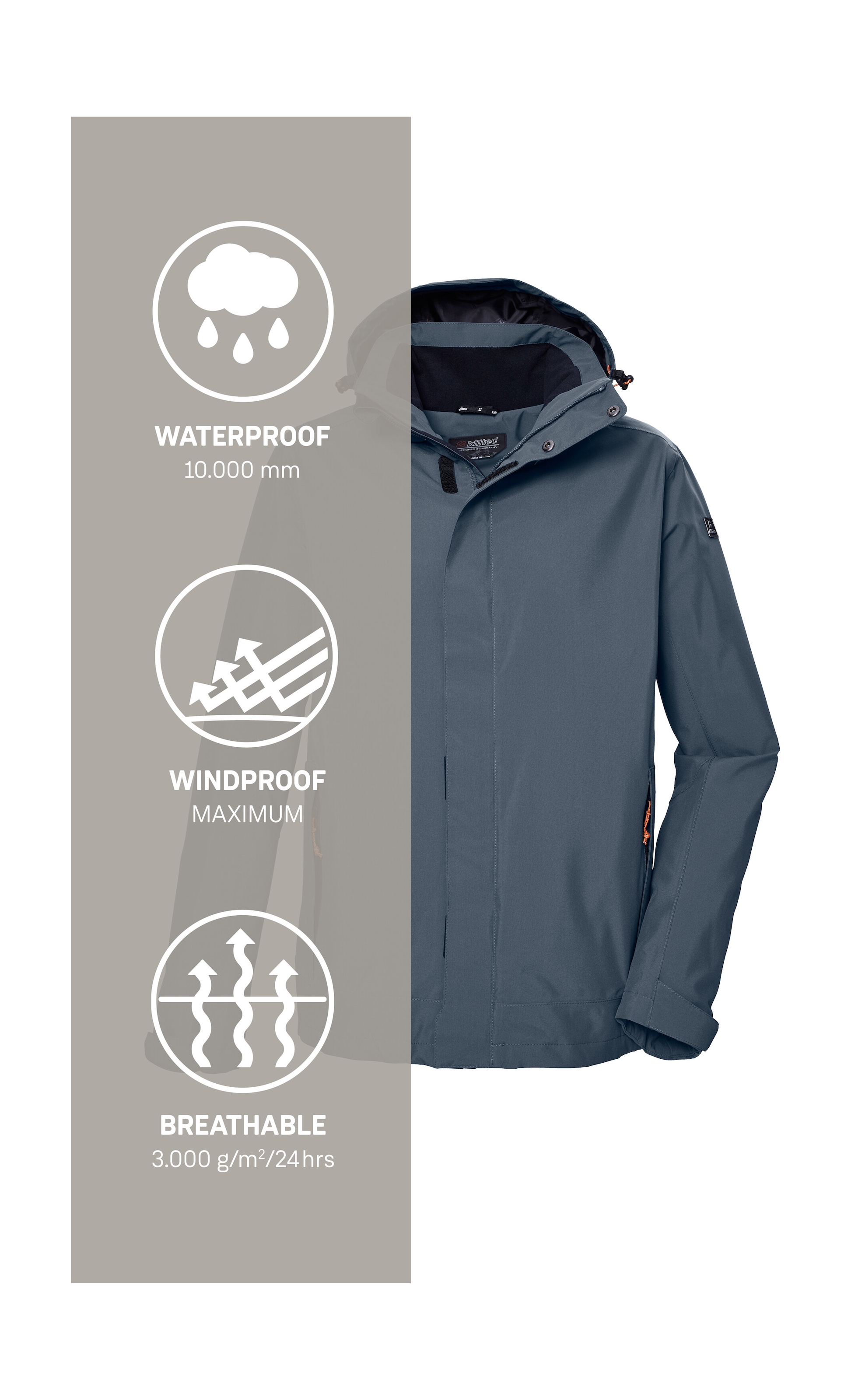 Killtec Veste fonctionnelle »KOS 87 MN JCKT« Wasser- und winddicht, atmungsaktiv, abnehmbare Kapuze