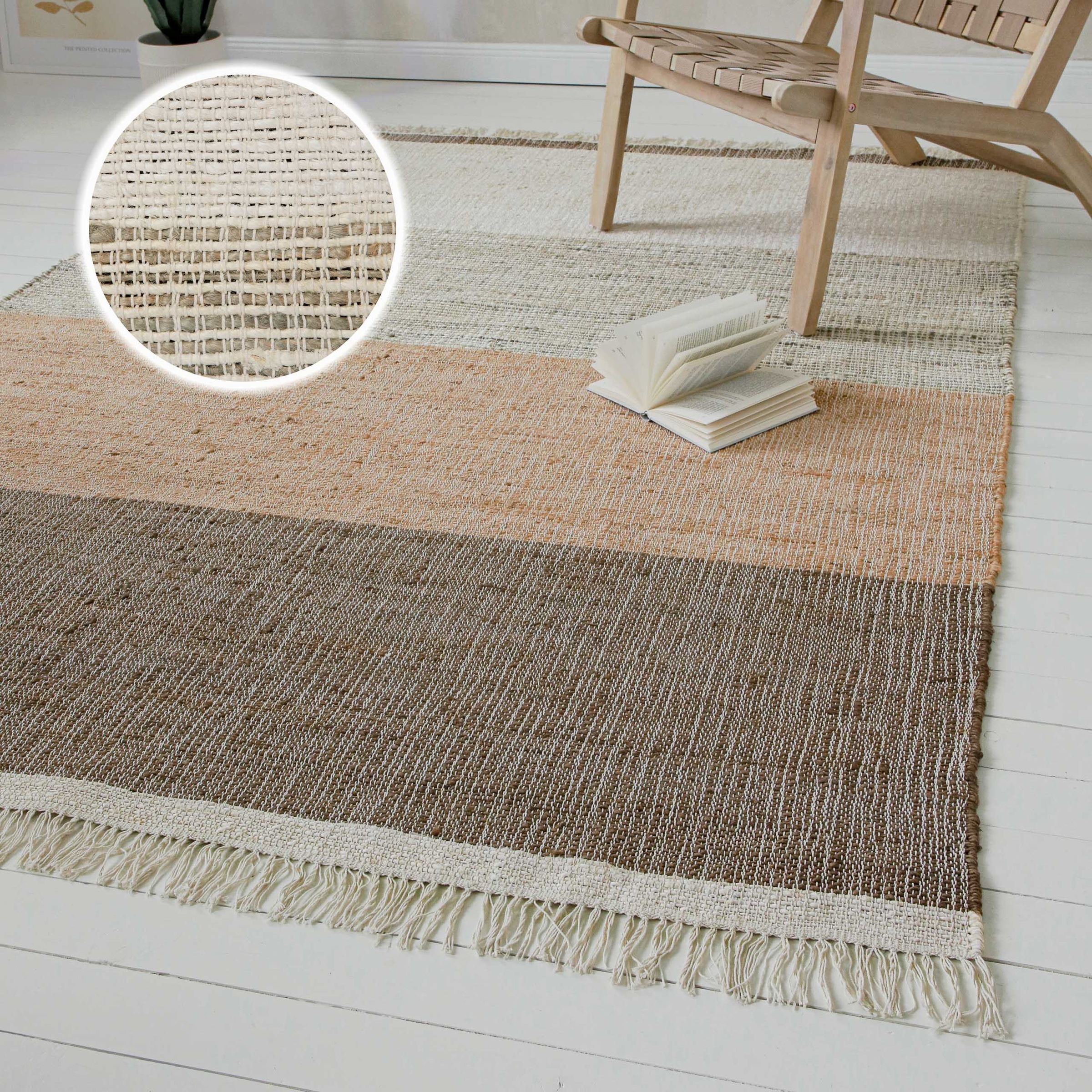 Image of GOODproduct Teppich "Dallin" rechteckig 4 mm Höhe 80% Jute, handgewebt, mit Fransen, Wohnzimmer, Naturfaser