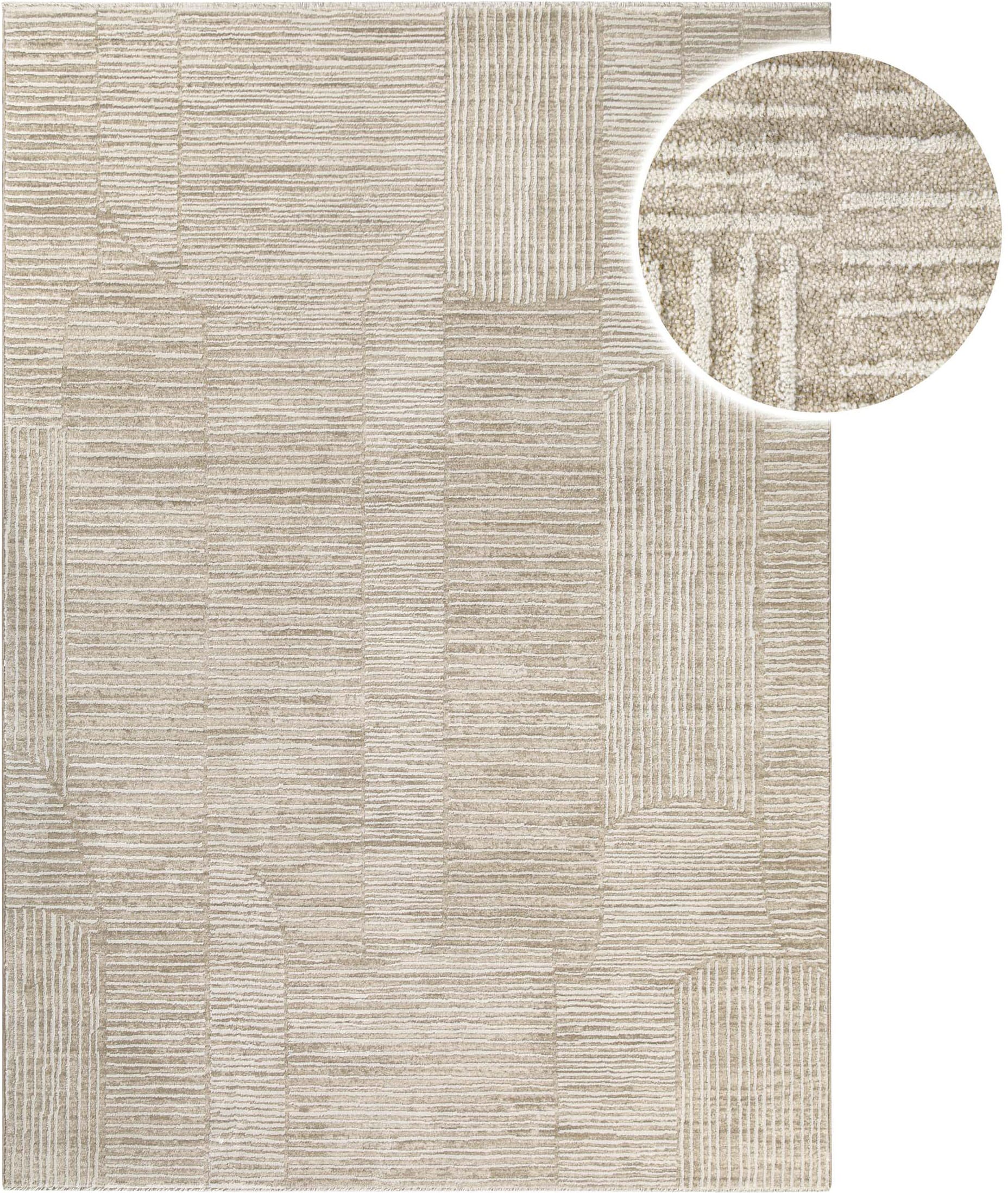 Esprit Teppich »Raymond« rechteckig 15 mm Höhe Kurzflor, Streifendesign, Hoch-Tief-Effekt, waschbar, Jute-Rücken