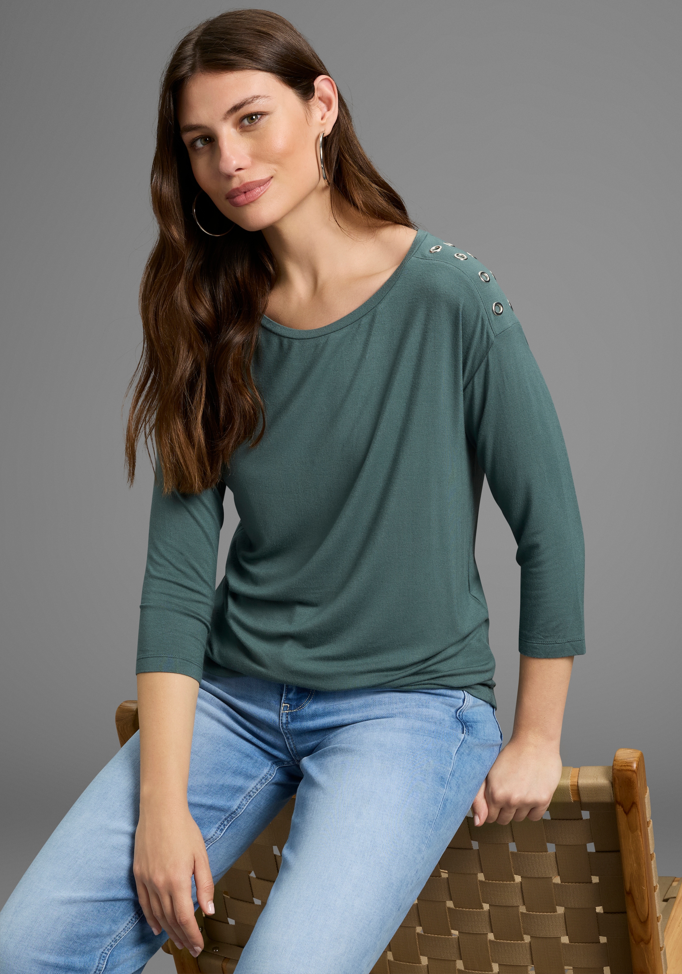 Image of Laura Scott 3/4-Arm-Shirt mit Metall-Ösen auf der Schulter